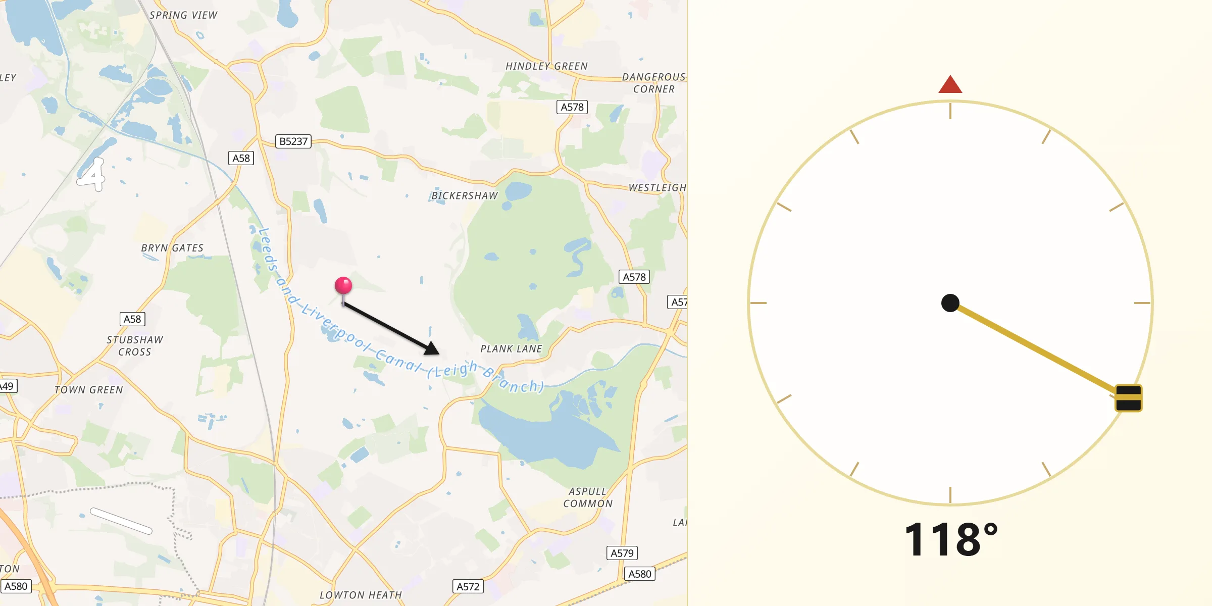 Qibla Direction from Borough of Wigan
