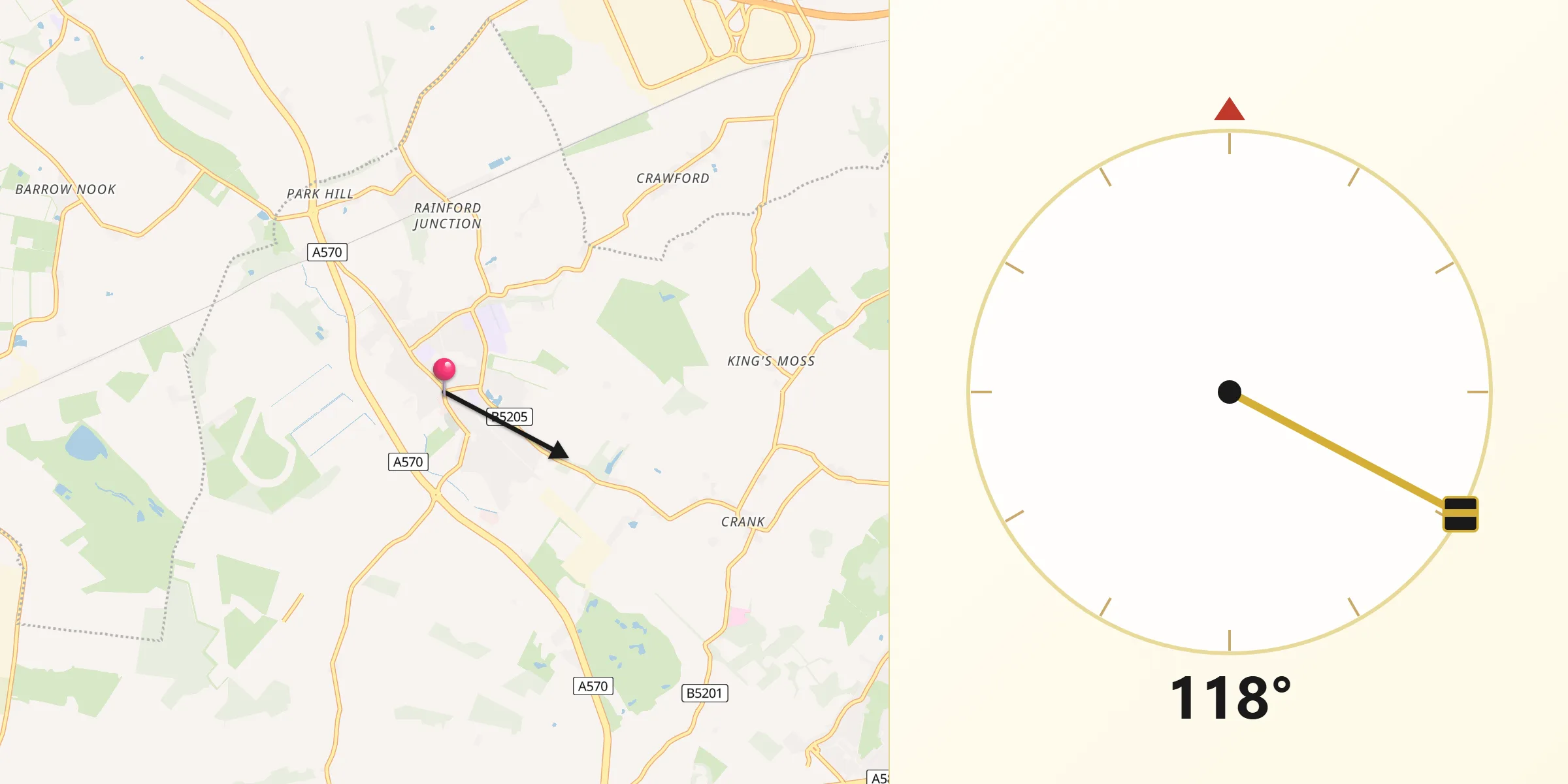 Qibla Direction from Rainford