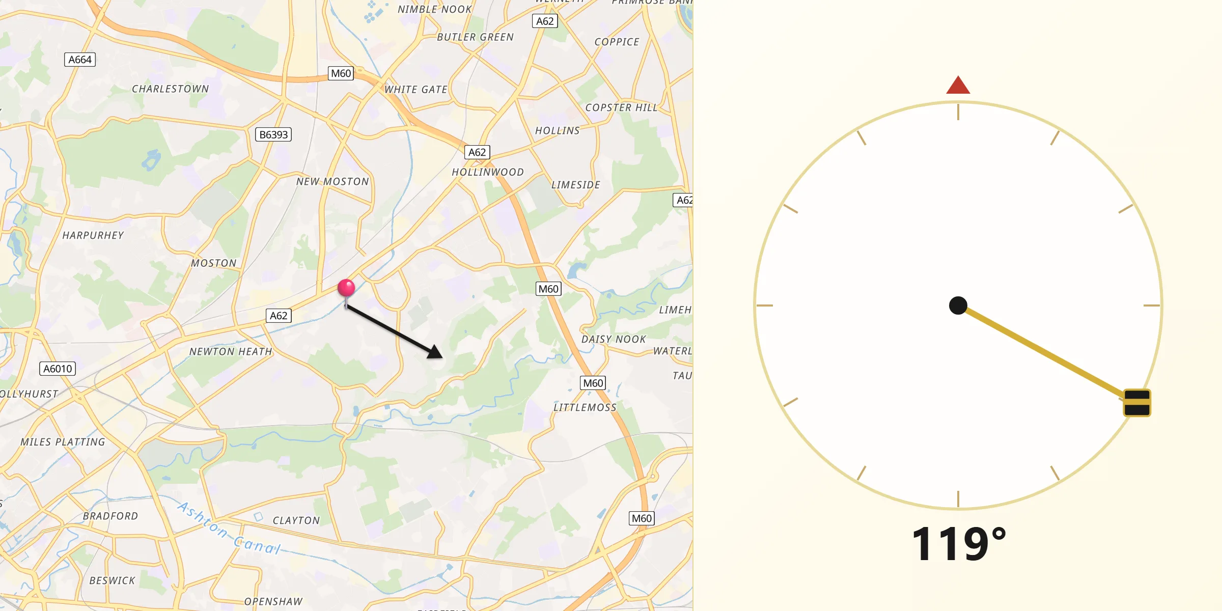 Qibla Direction from Failsworth
