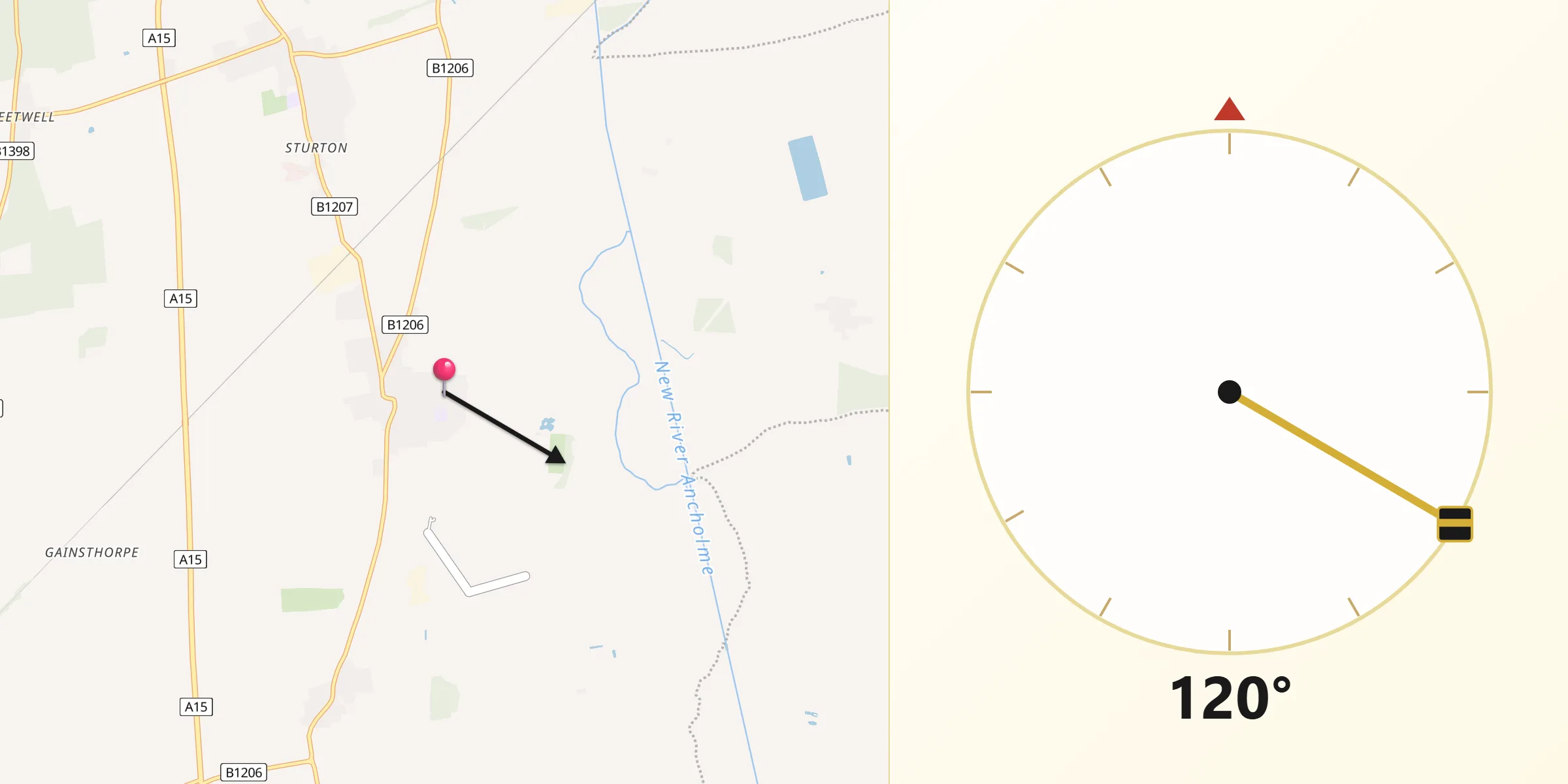 Qibla Direction from Hibaldstow