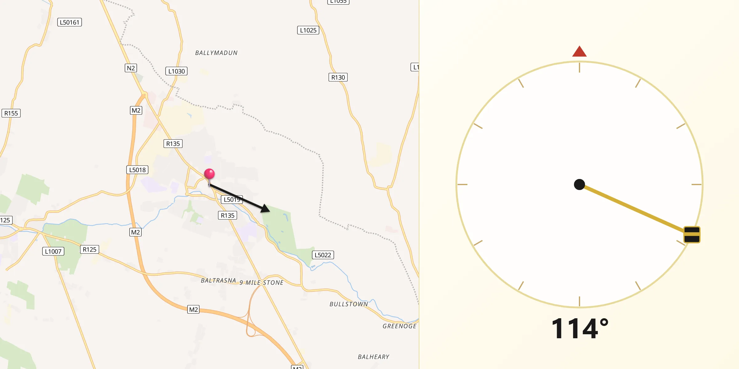 Qibla Direction from Ashbourne
