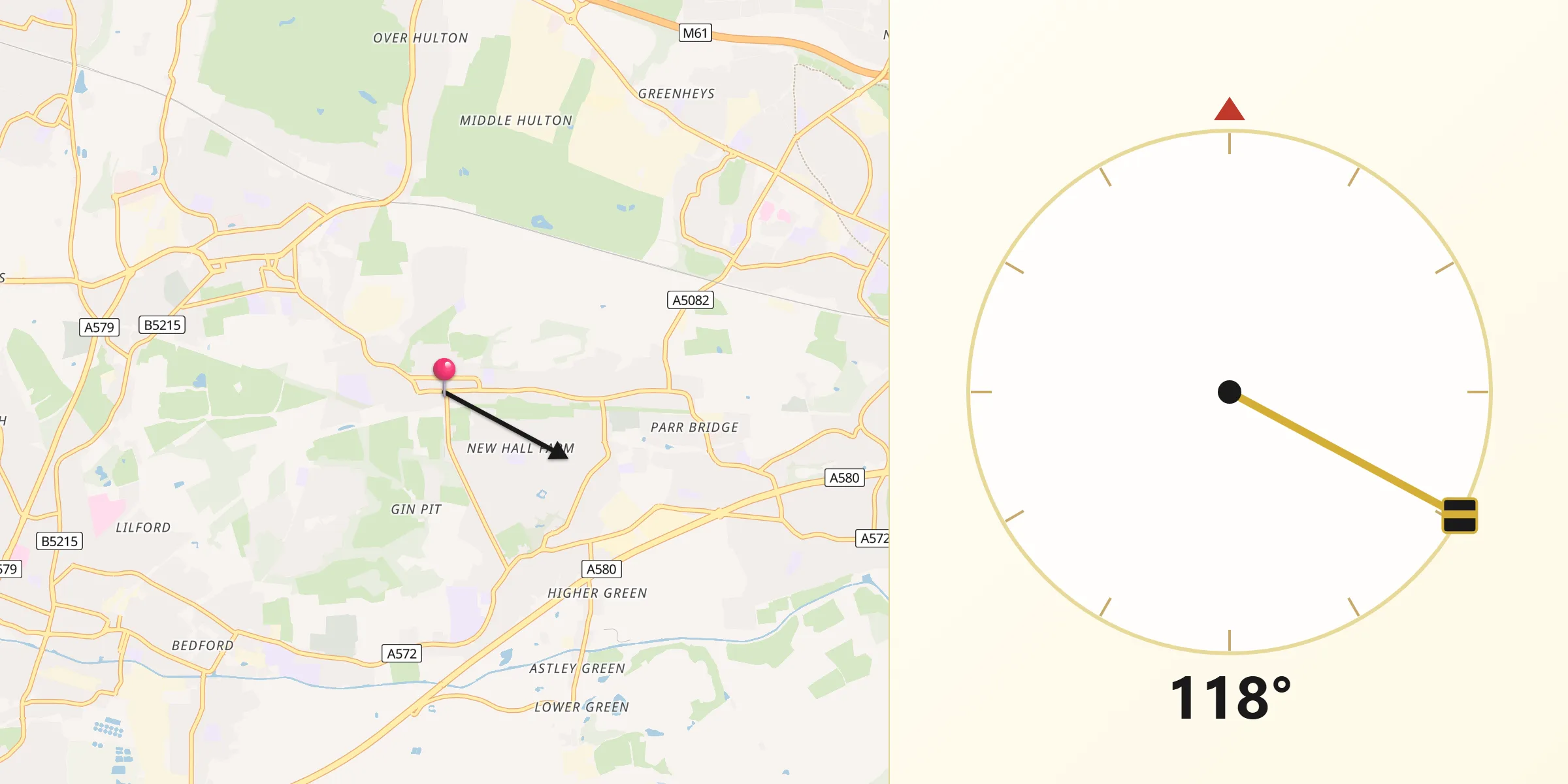 Qibla Direction from Tyldesley