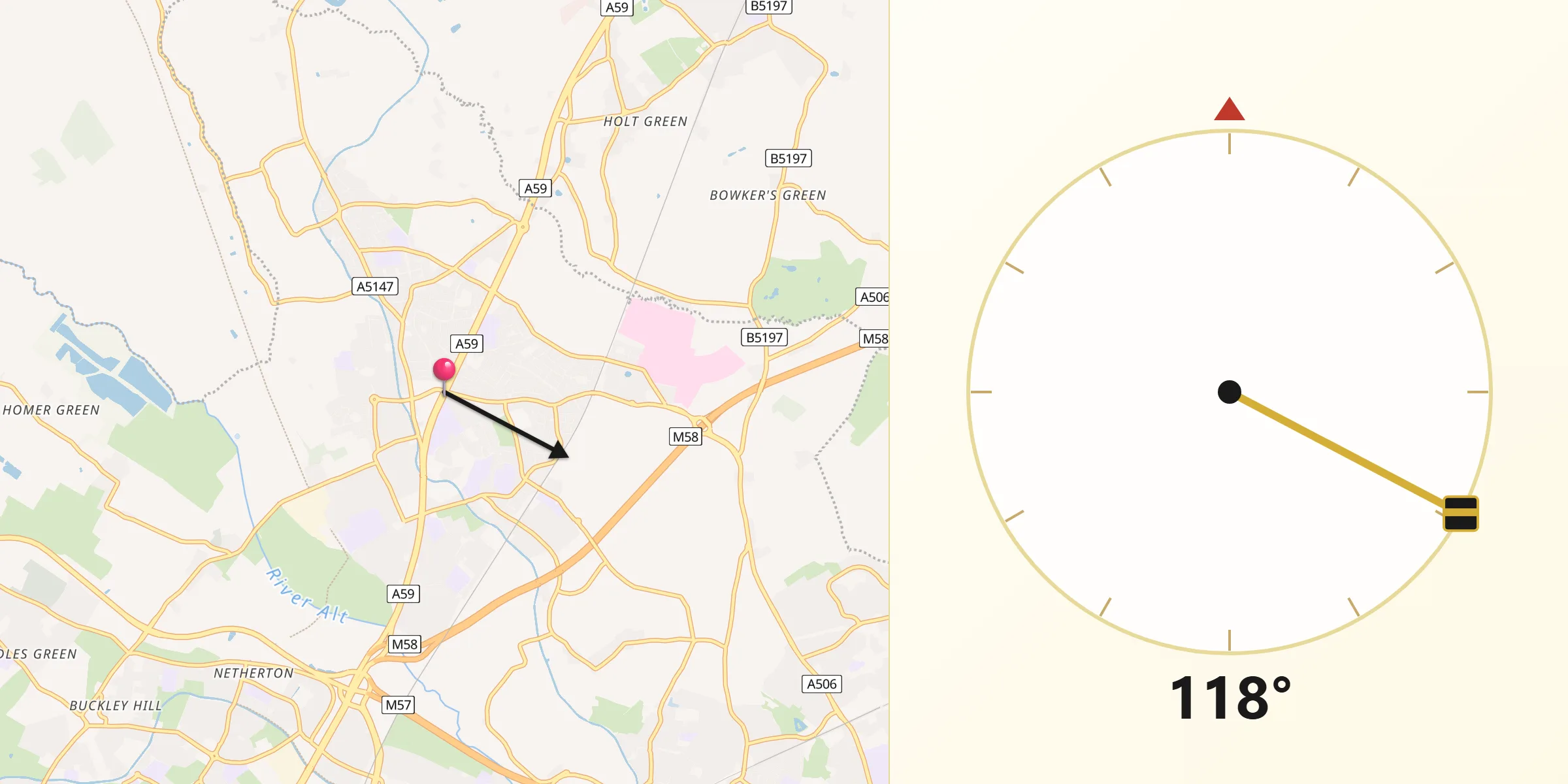 Qibla Direction from Maghull