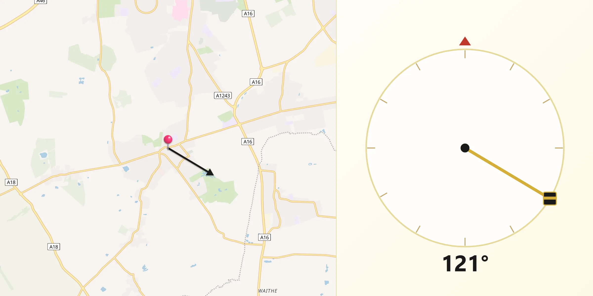 Qibla Direction from Waltham