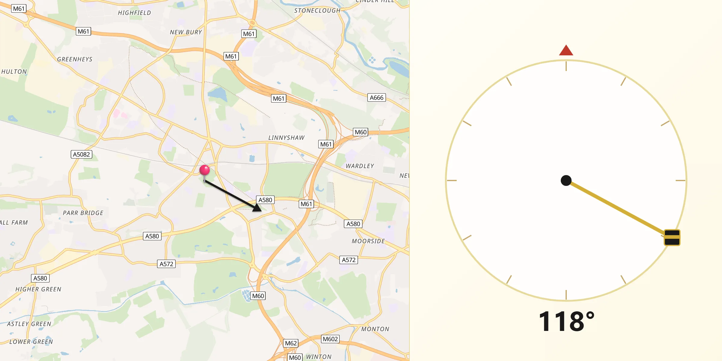 Qibla Direction from Walkden