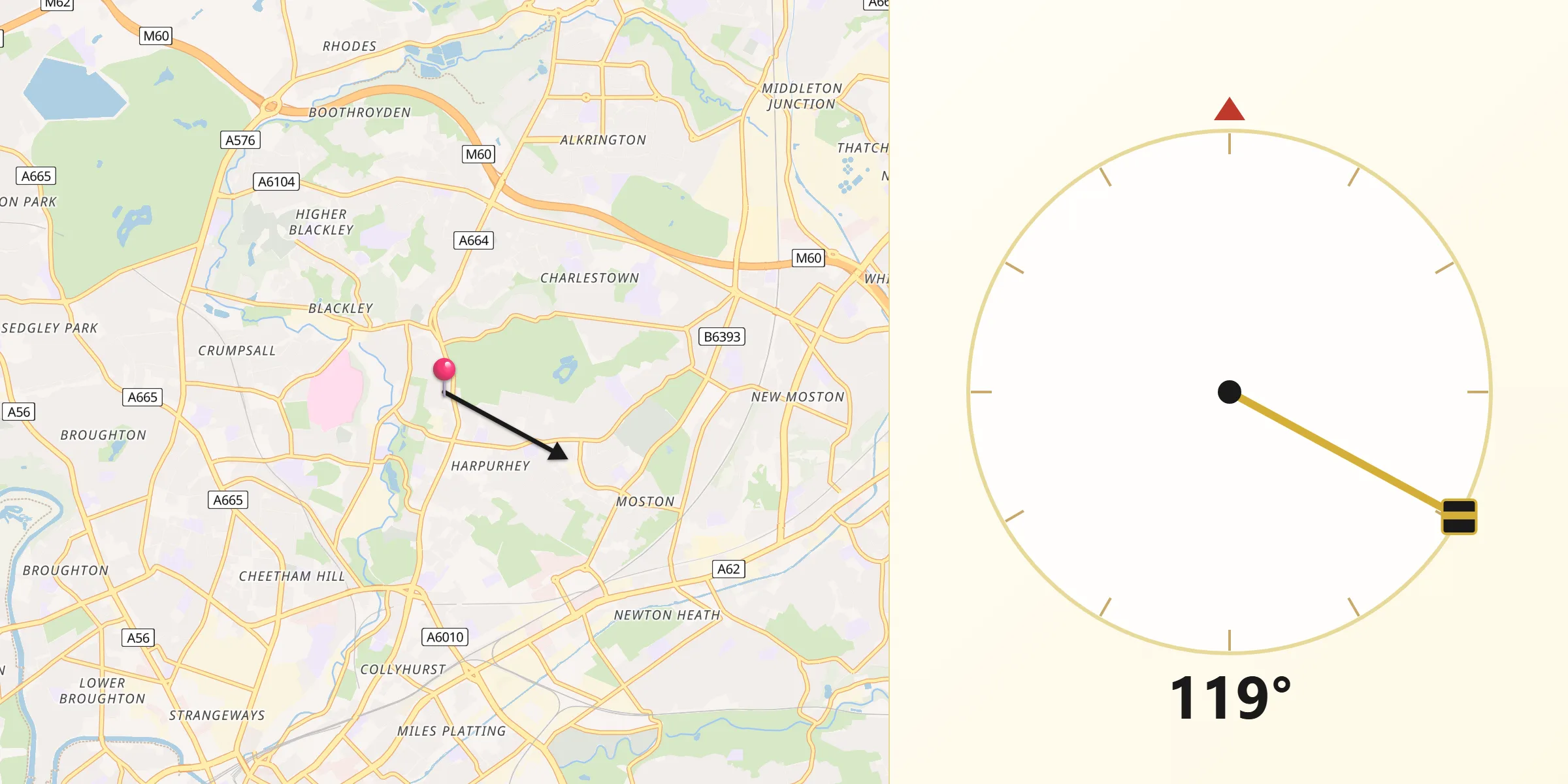 Qibla Direction from Blackley