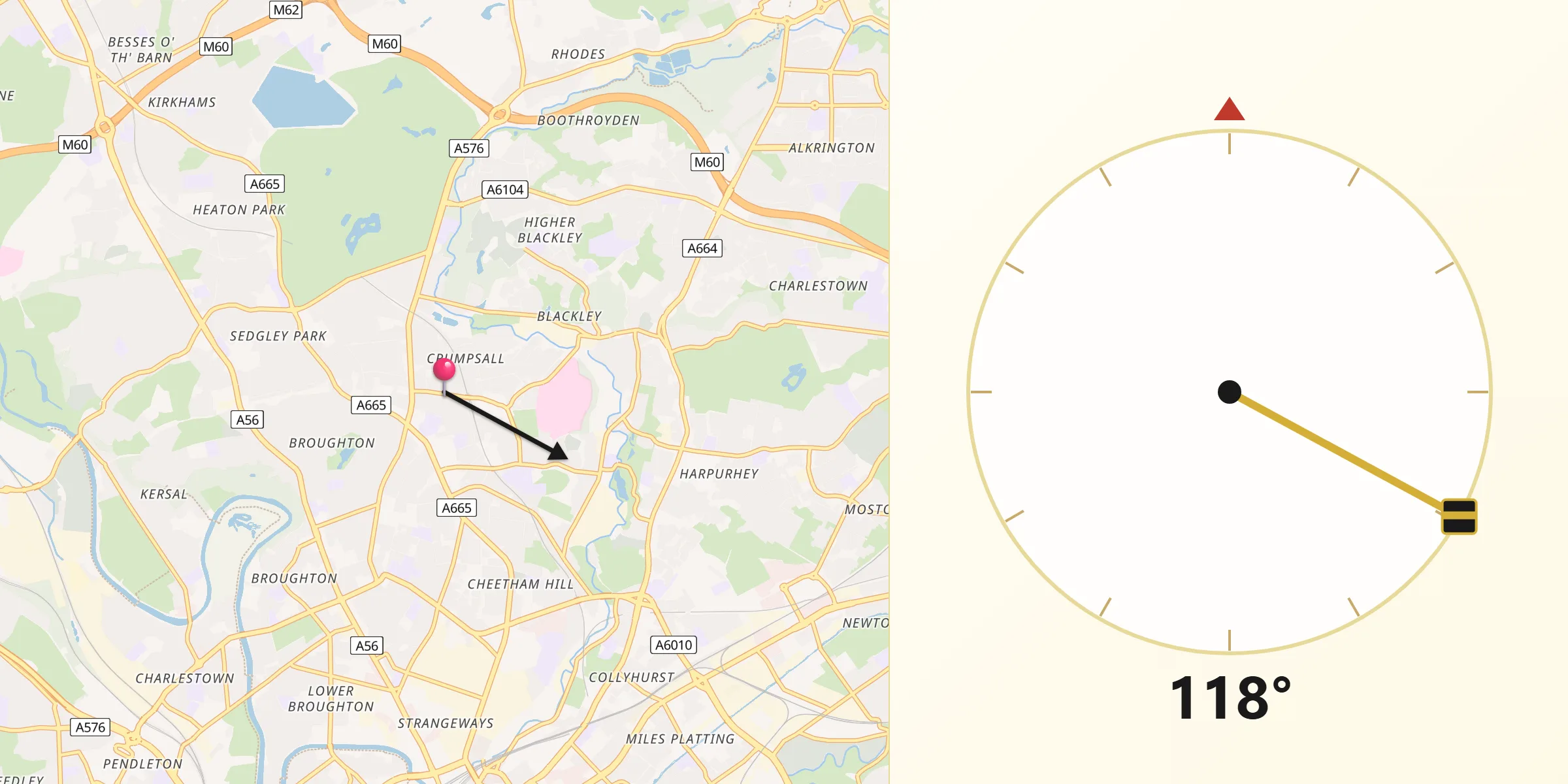 Qibla Direction from Crumpsall