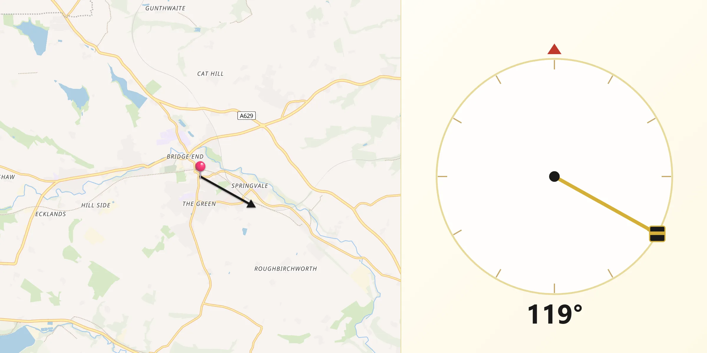 Qibla Direction from Penistone