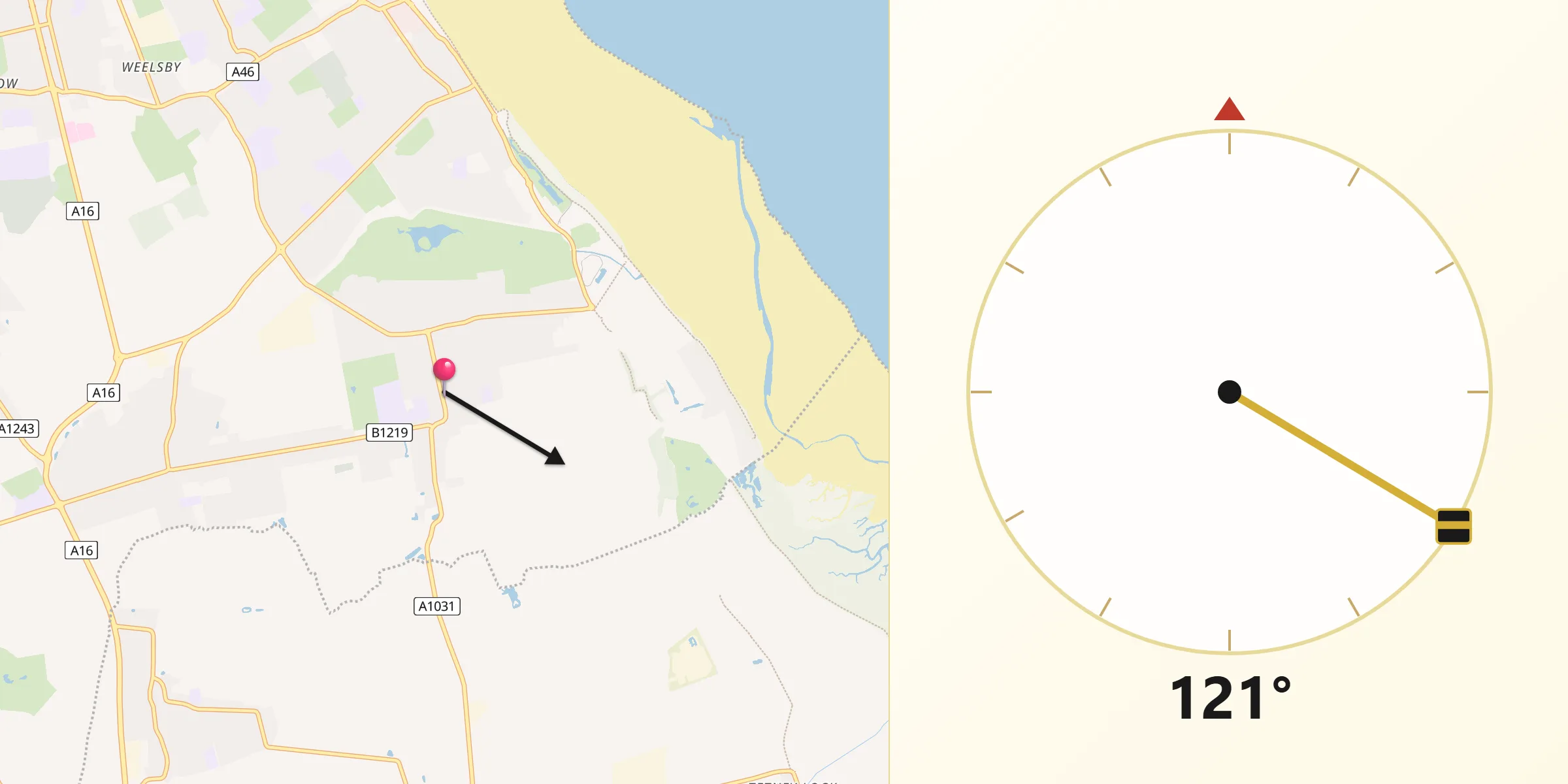 Qibla Direction from Humberston