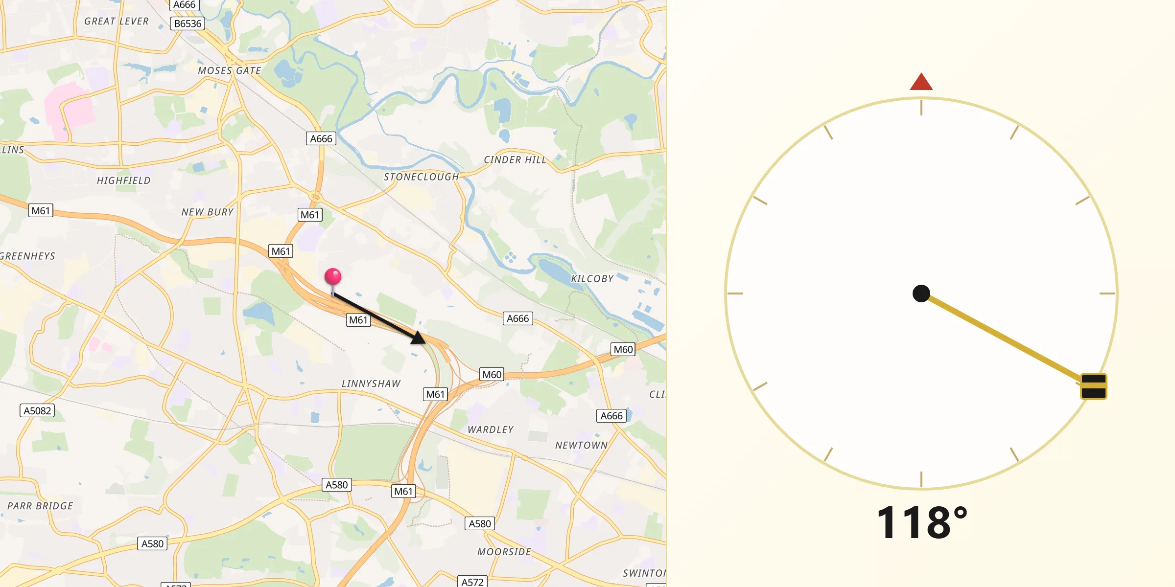 Qibla Direction from Kearsley