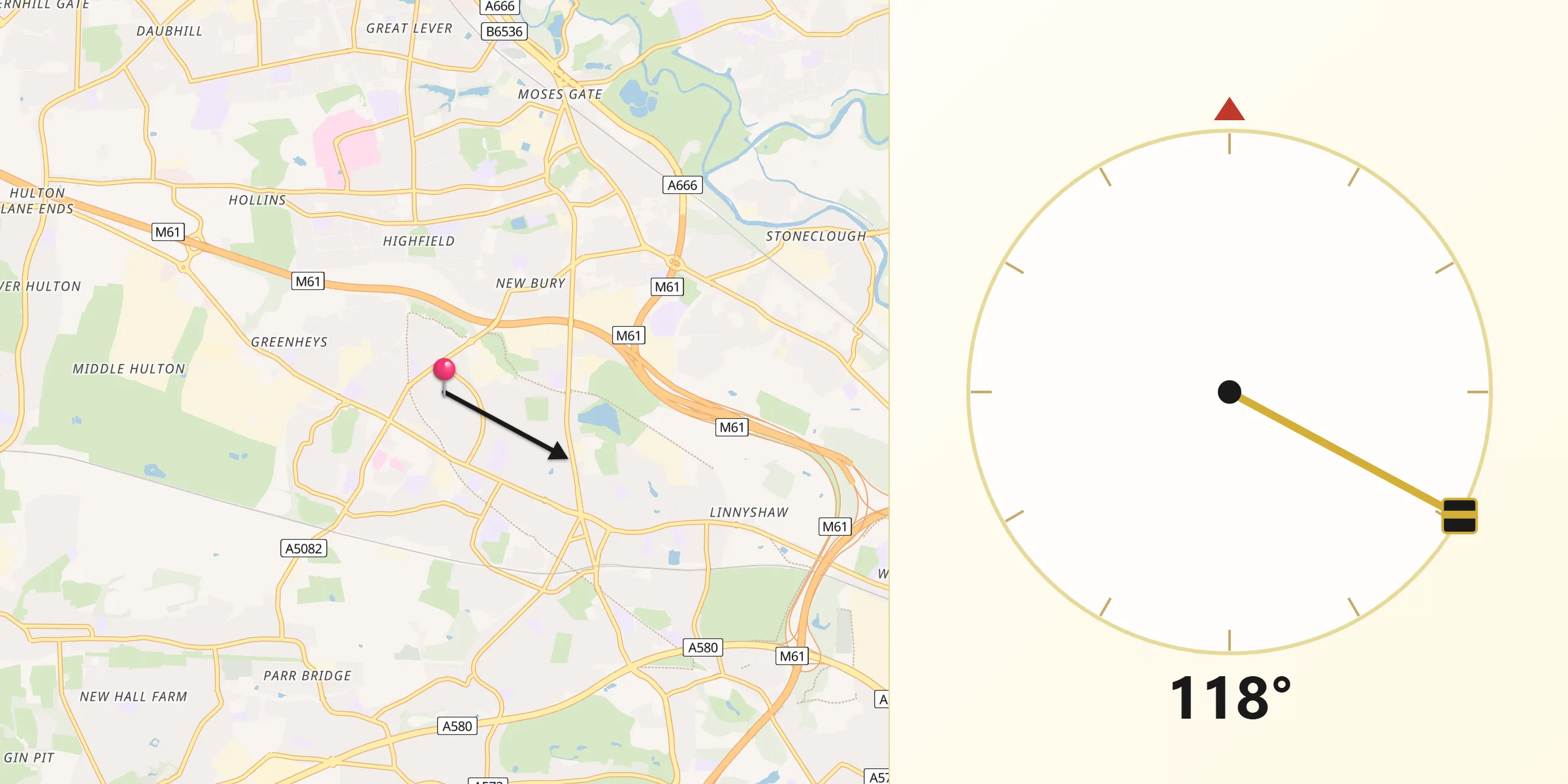 Qibla Direction from Little Hulton