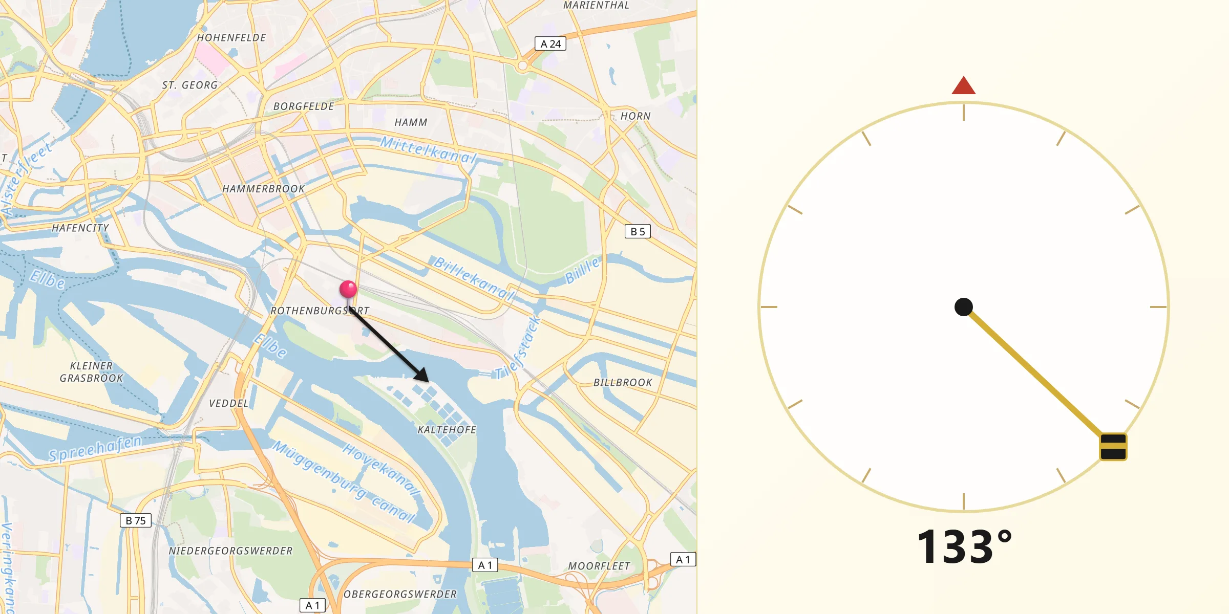Qibla-Richtung von Rothenburgsort
