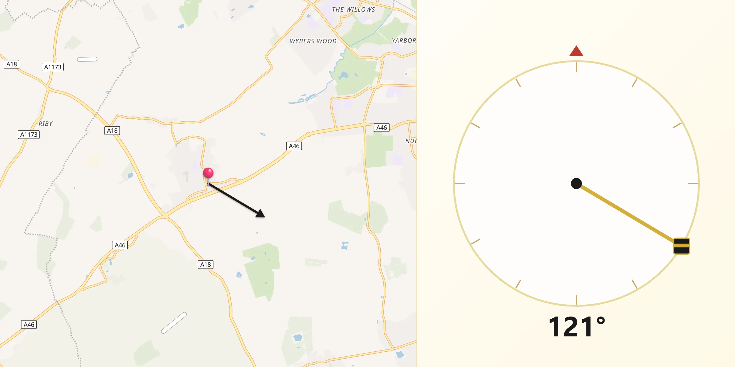 Qibla Direction from Laceby