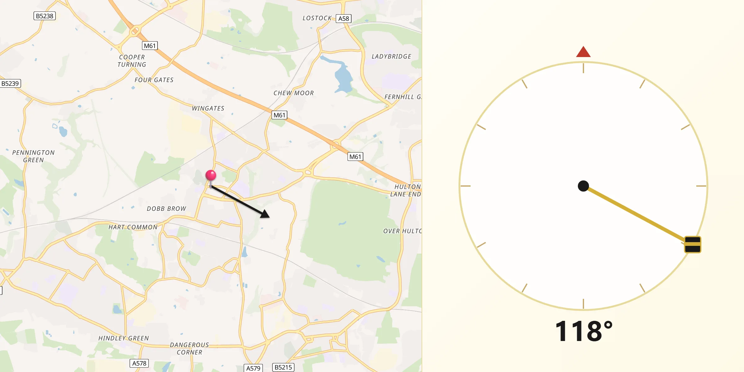 Qibla Direction from Westhoughton