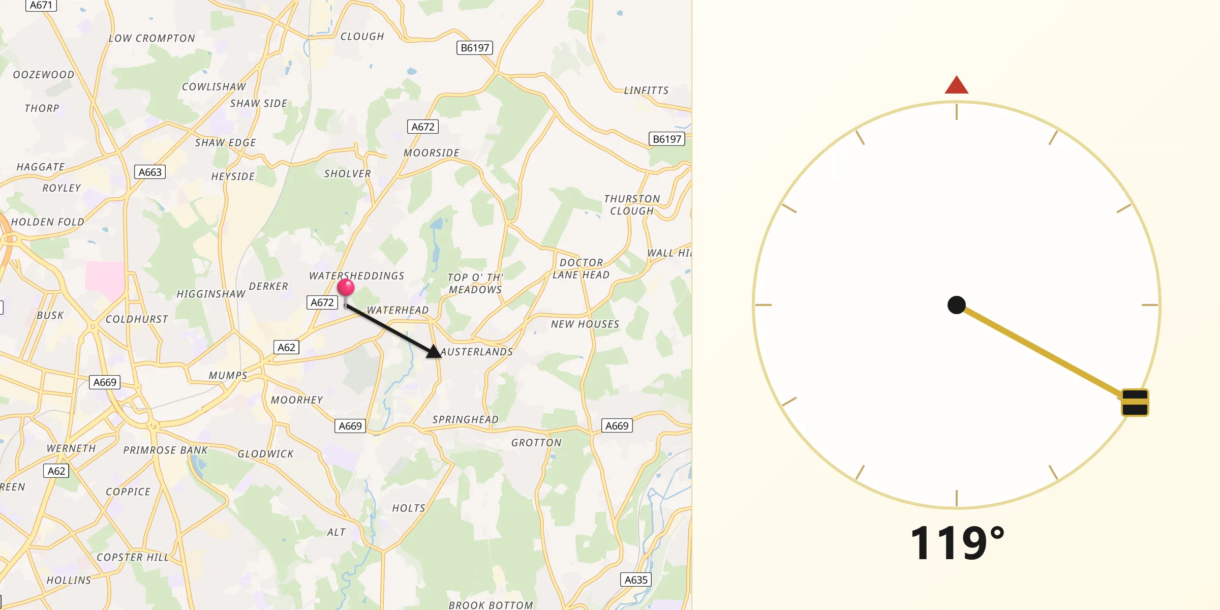Qibla Direction from Borough of Oldham