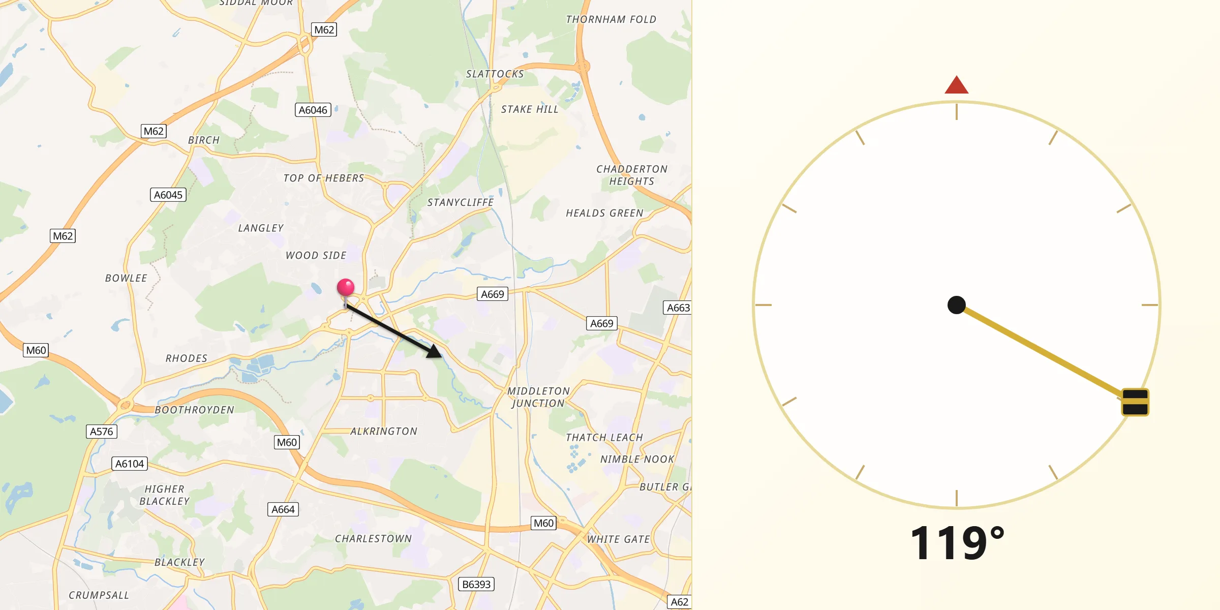 Qibla Direction from Middleton