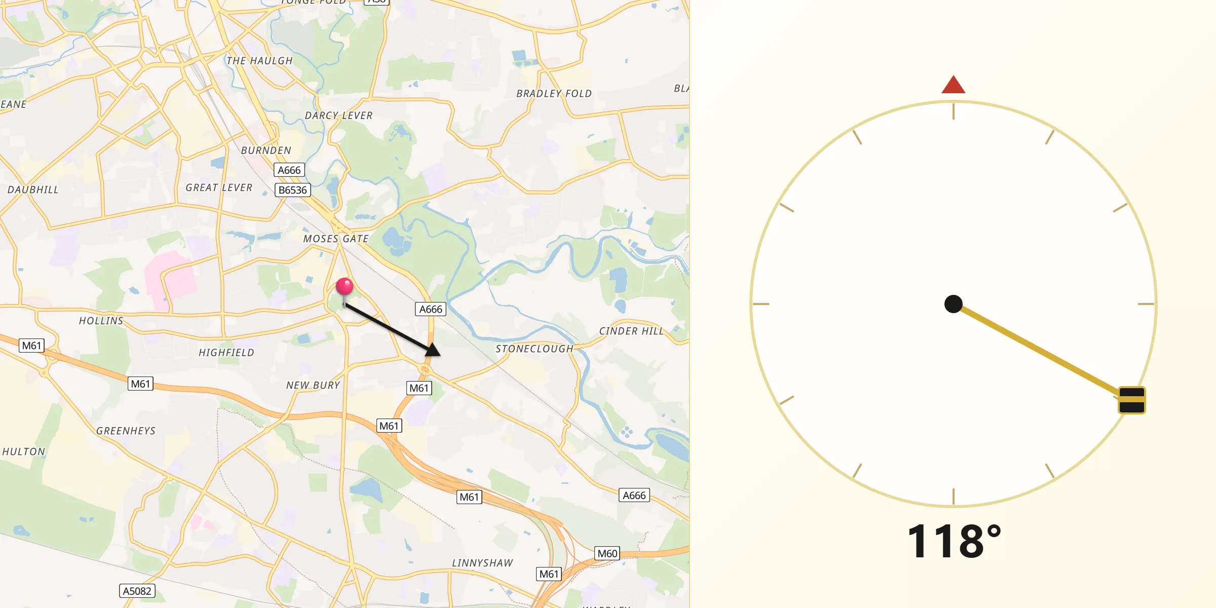 Qibla Direction from Farnworth