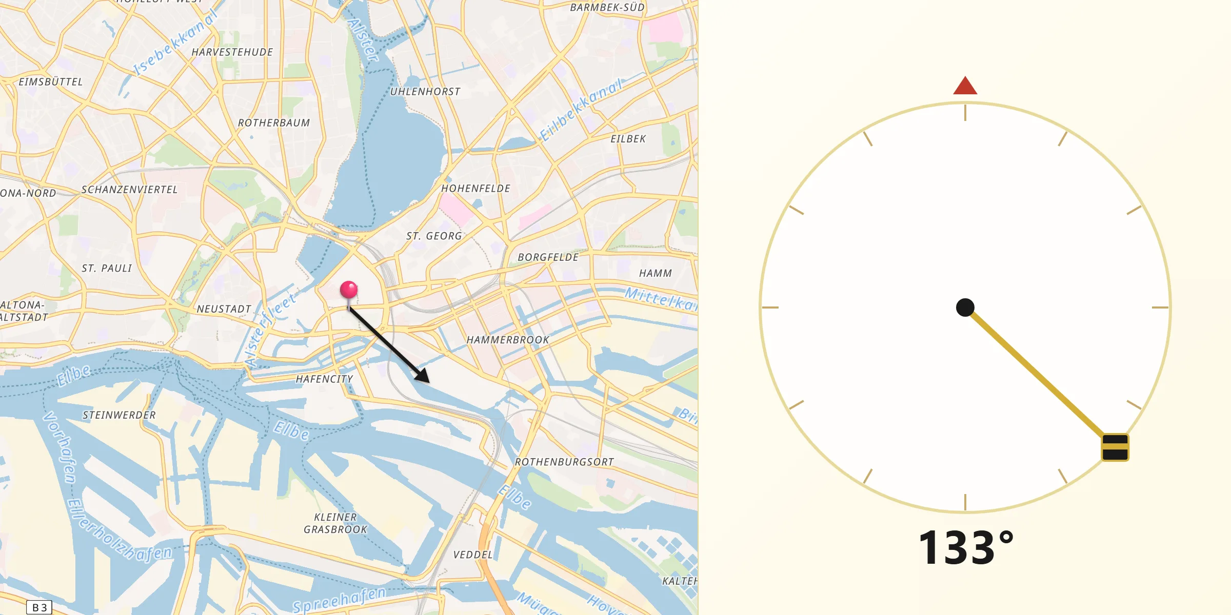 Qibla-Richtung von Hamburg-Altstadt