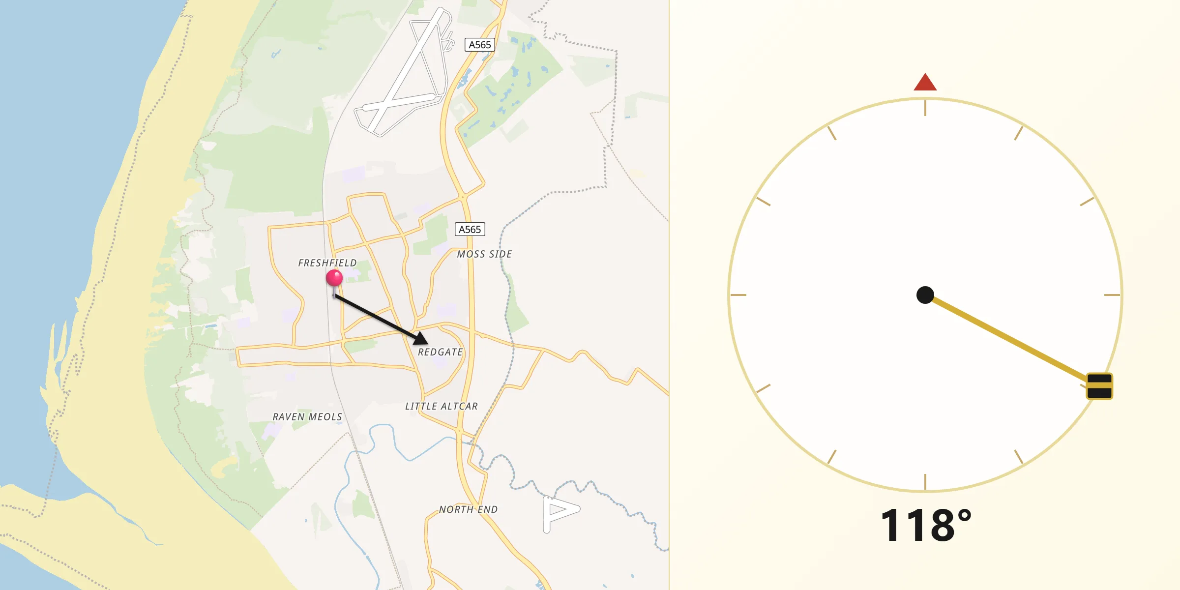 Qibla Direction from Formby