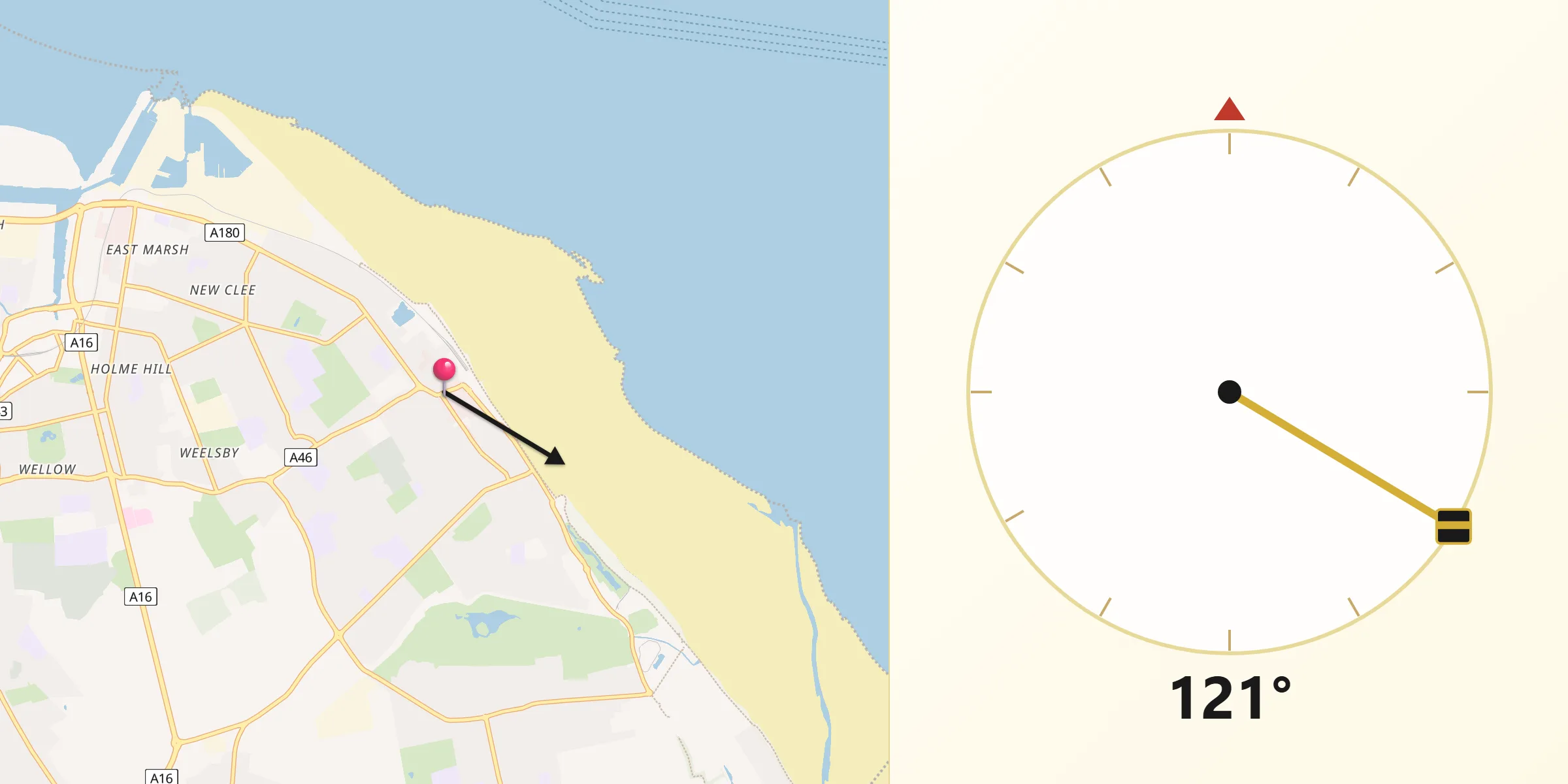 Qibla Direction from Cleethorpes