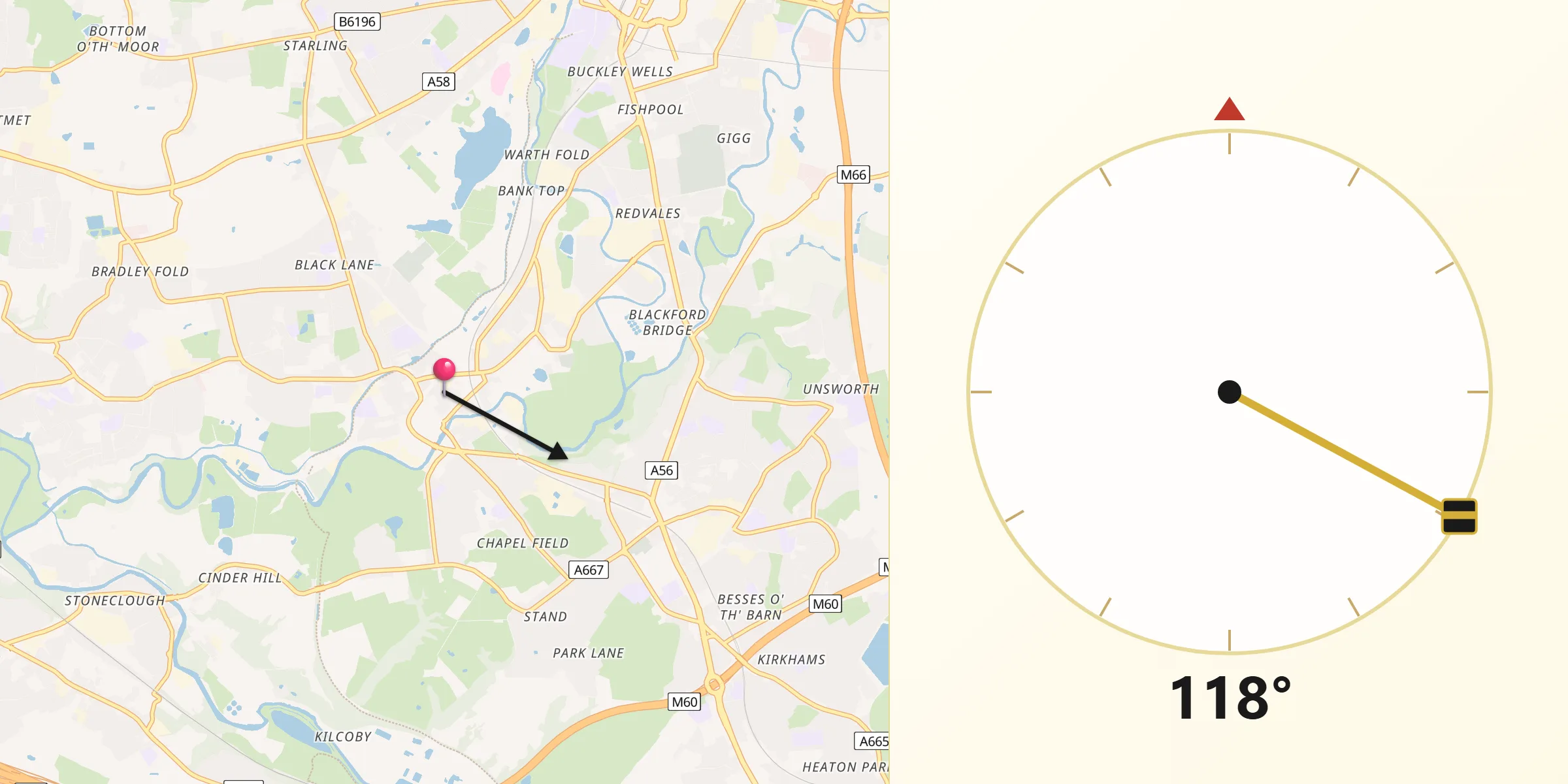 Qibla Direction from Radcliffe