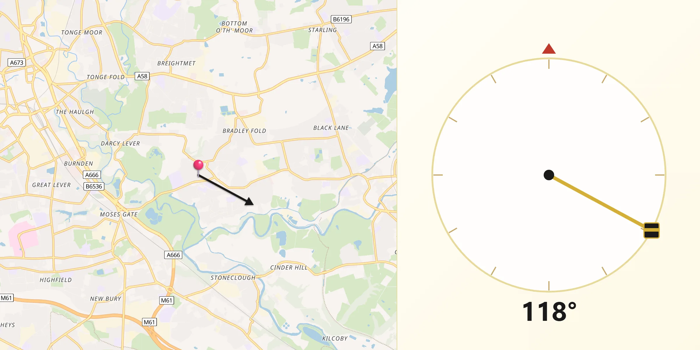 Qibla Direction from Little Lever