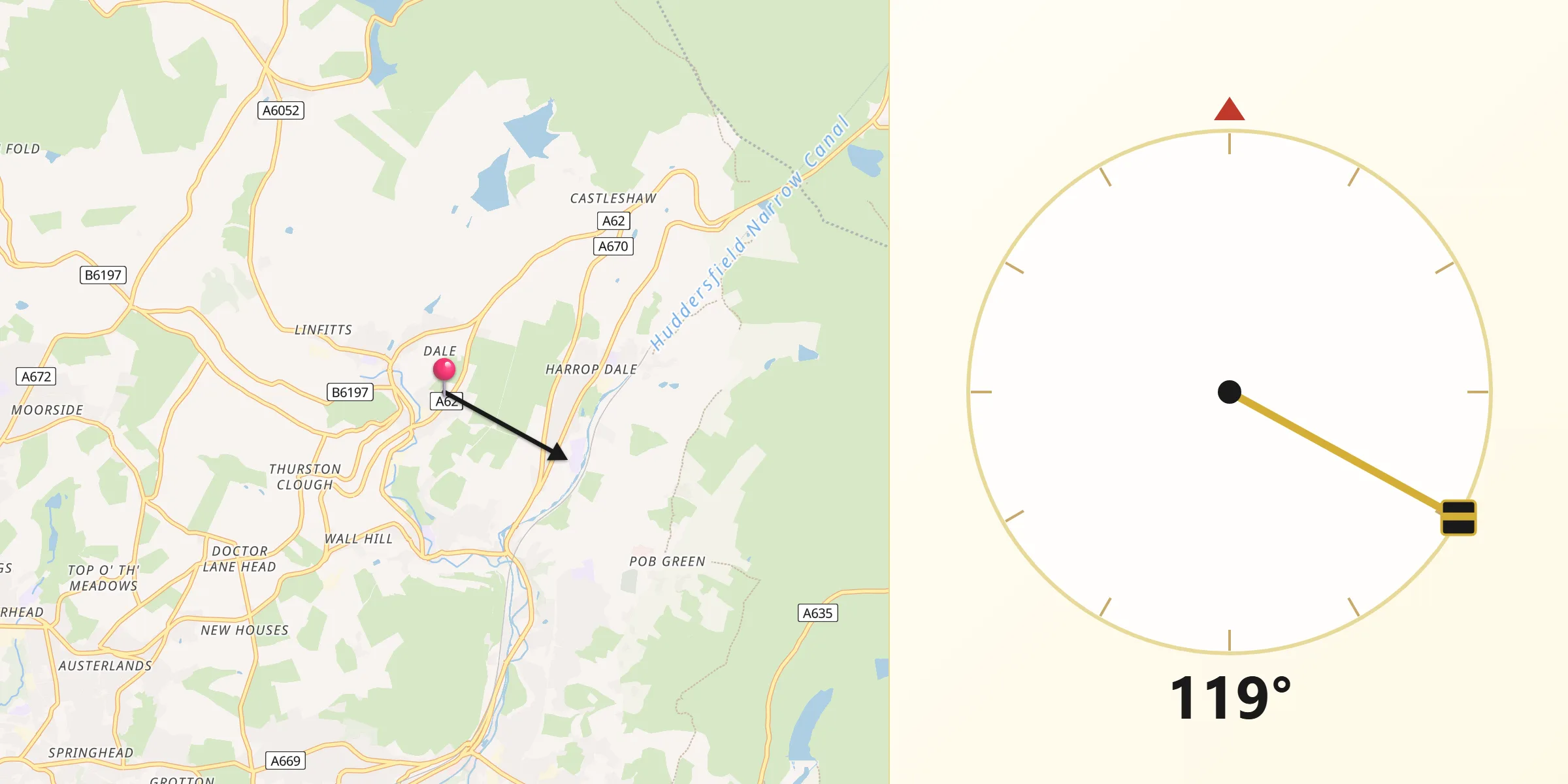Qibla Direction from Delph