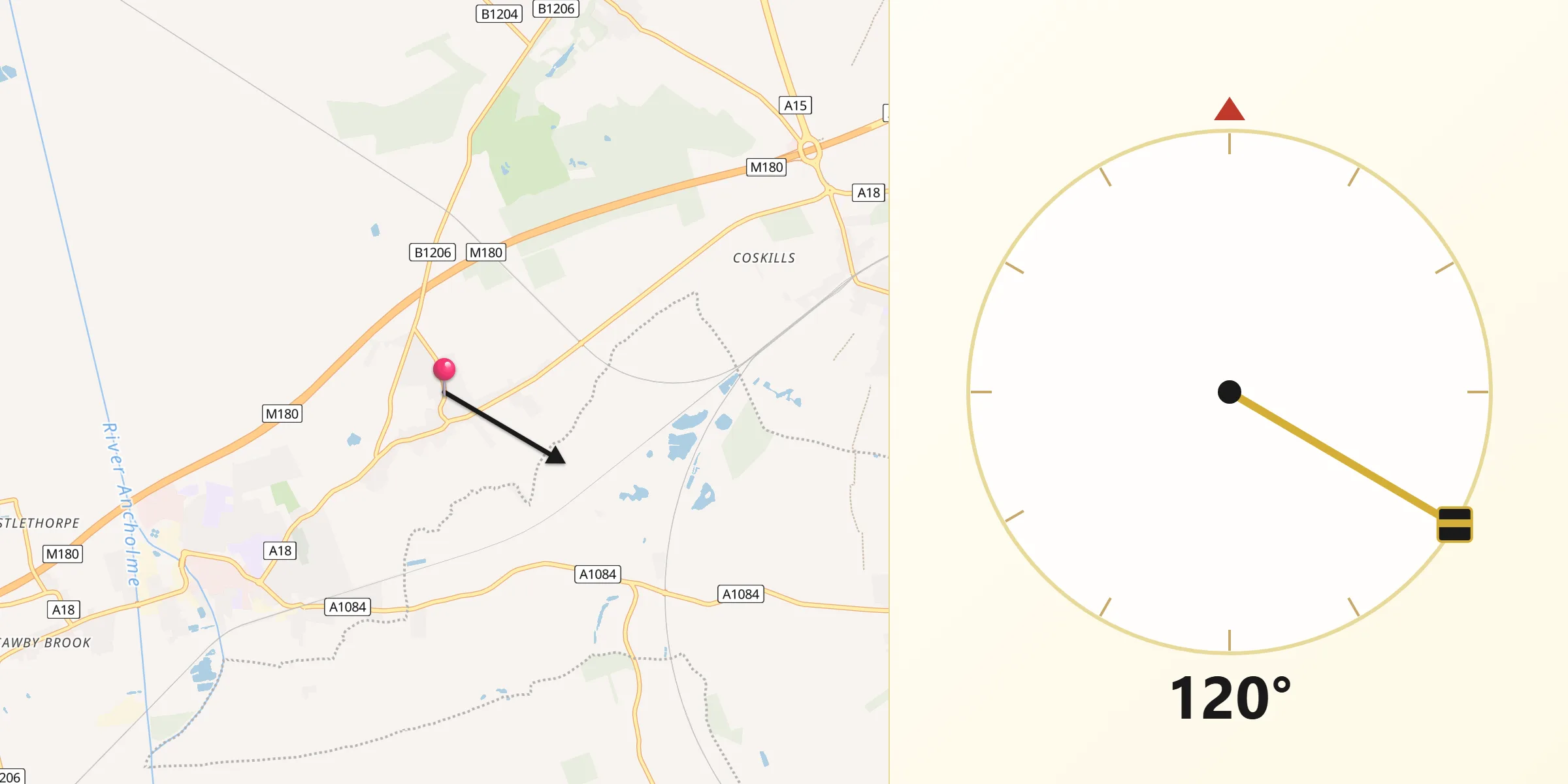 Qibla Direction from Wrawby