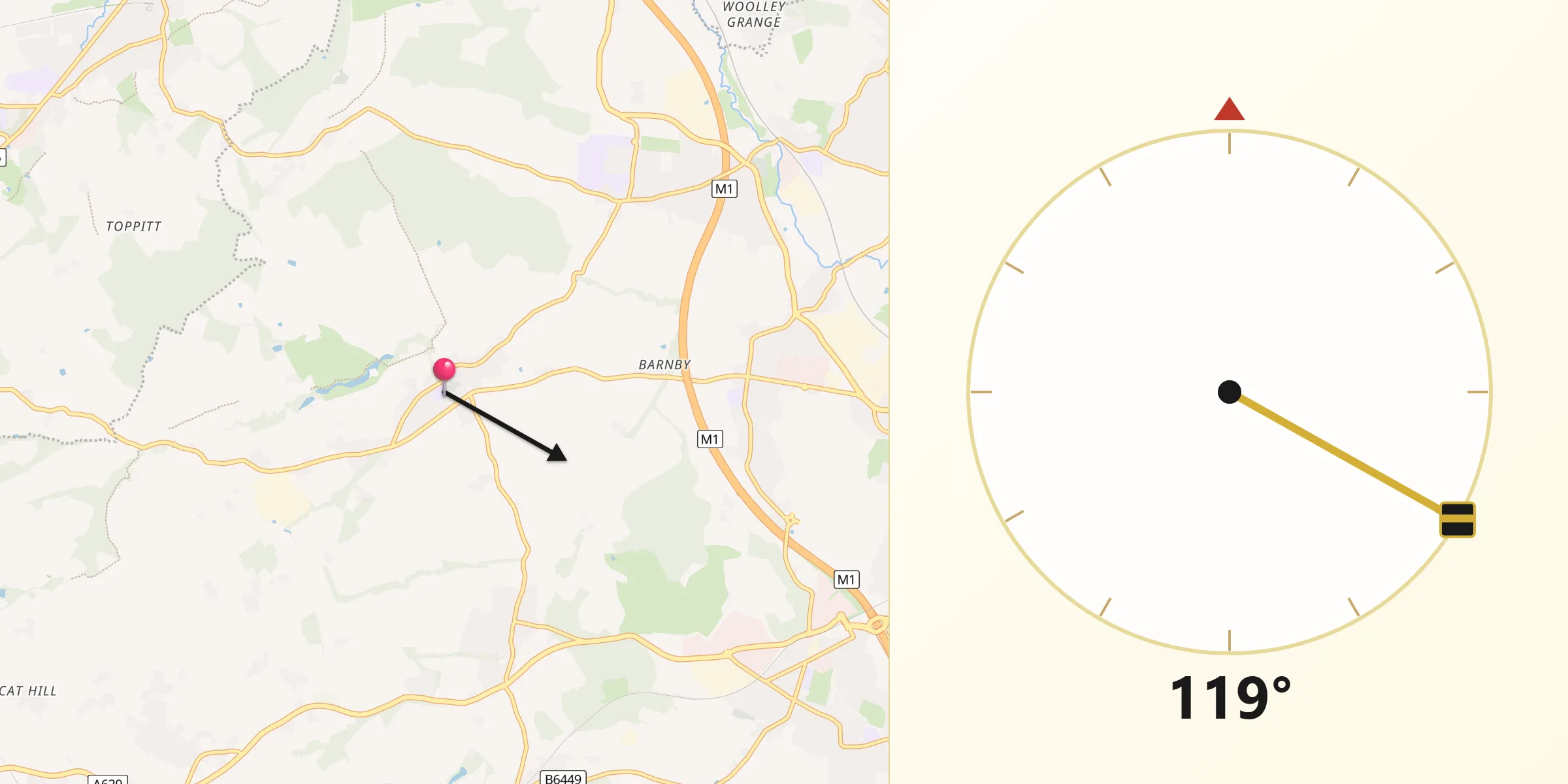 Qibla Direction from Cawthorne