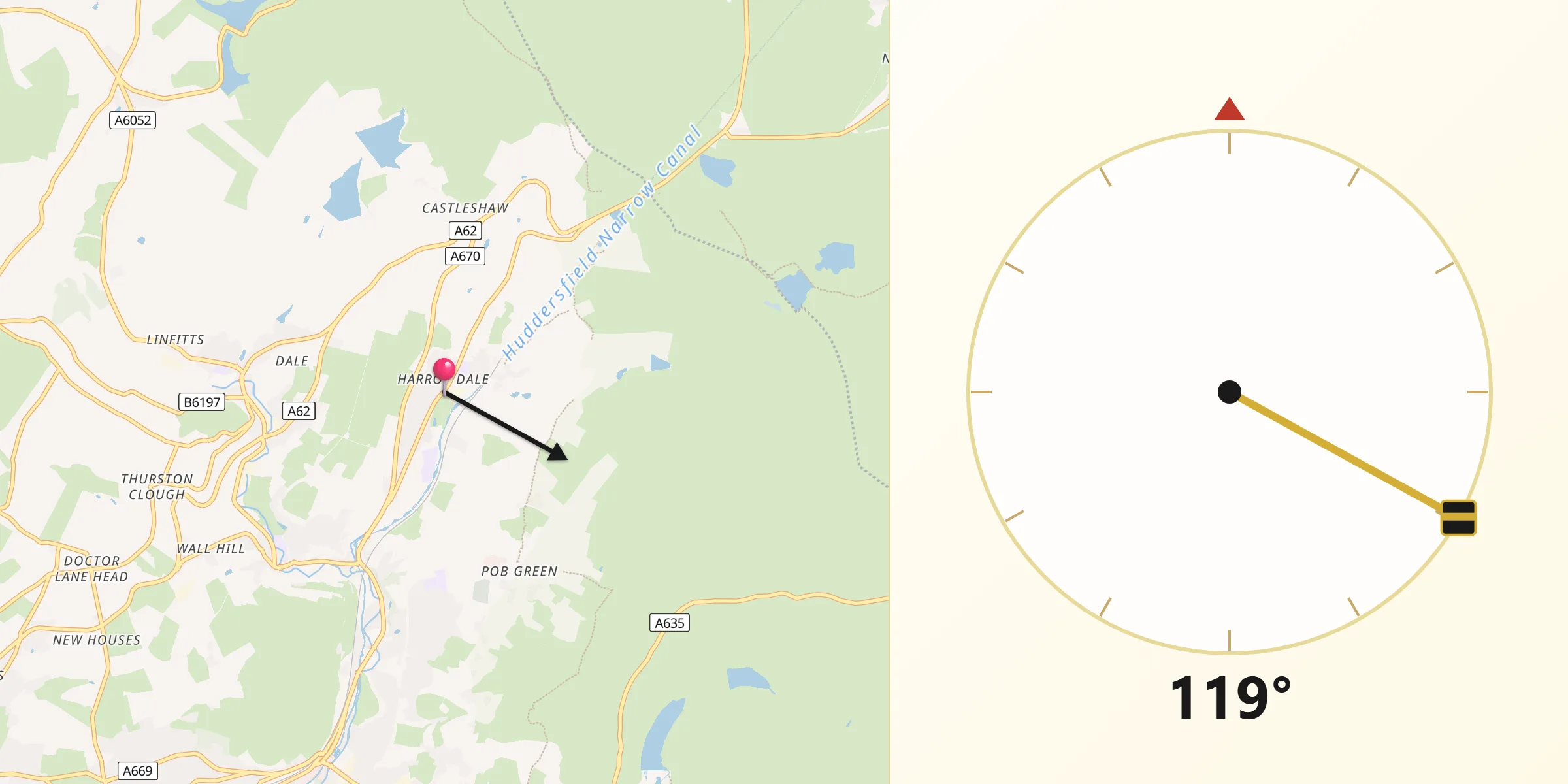 Qibla Direction from Diggle