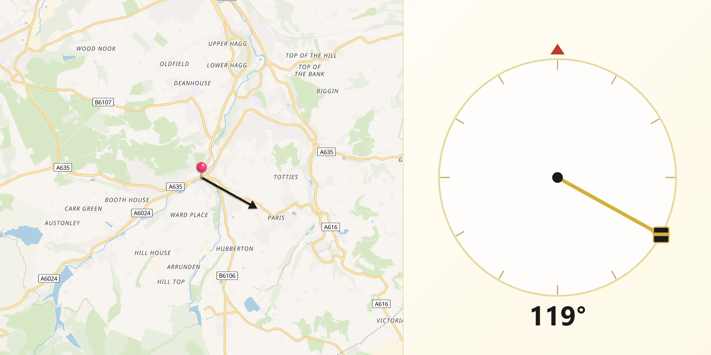 Qibla Direction from Holmfirth