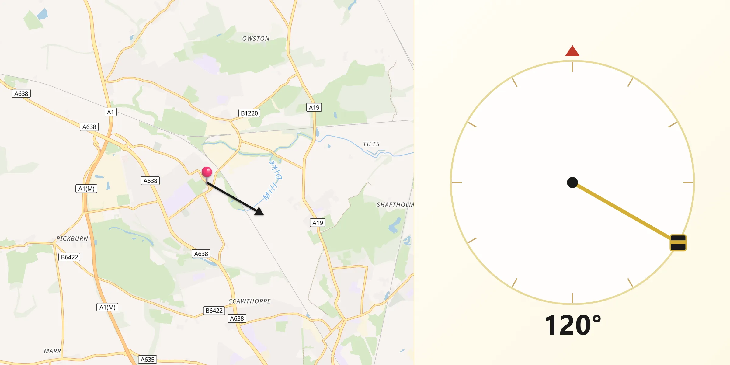 Qibla Direction from Adwick le Street