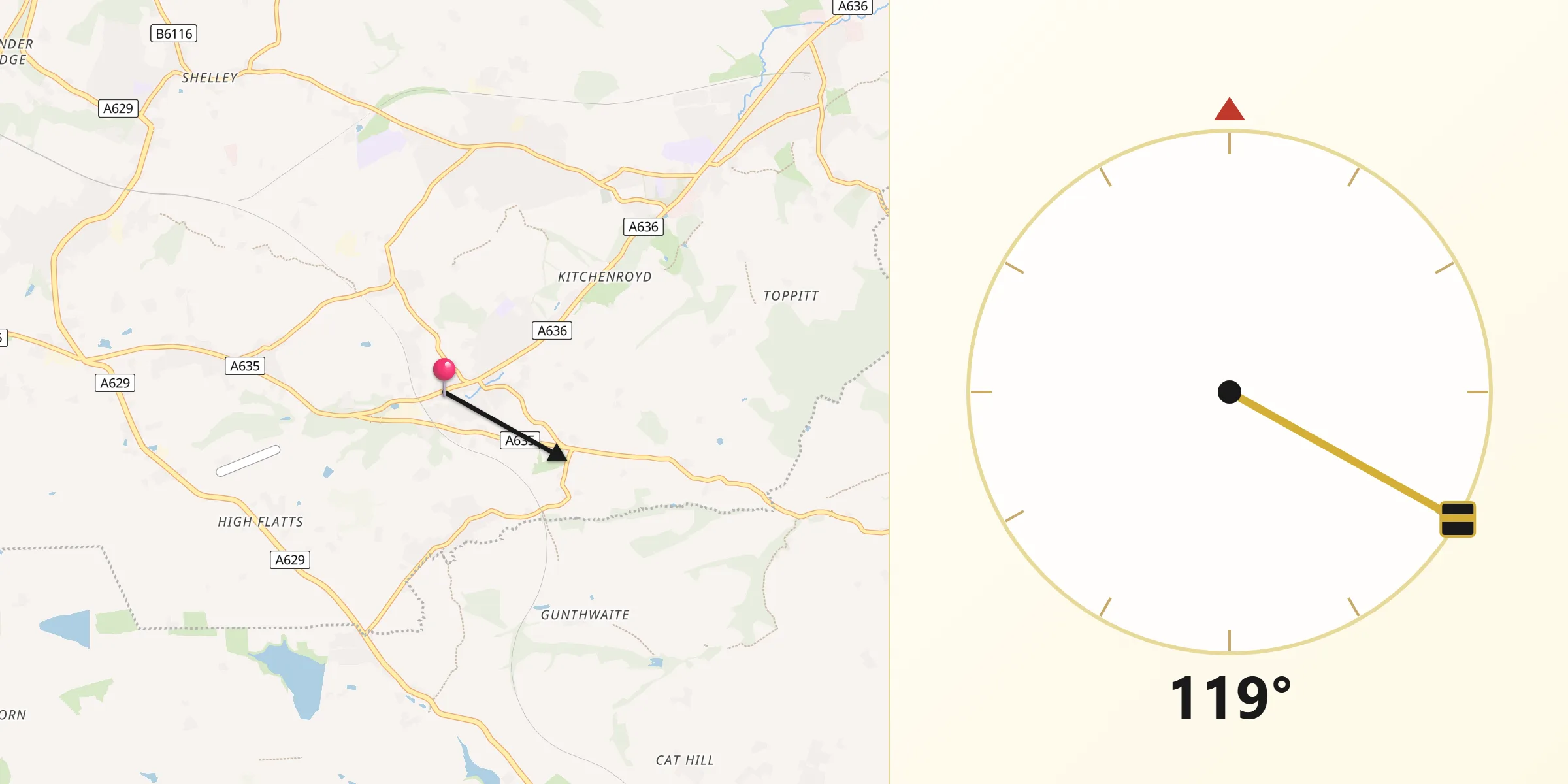 Qibla Direction from Denby Dale