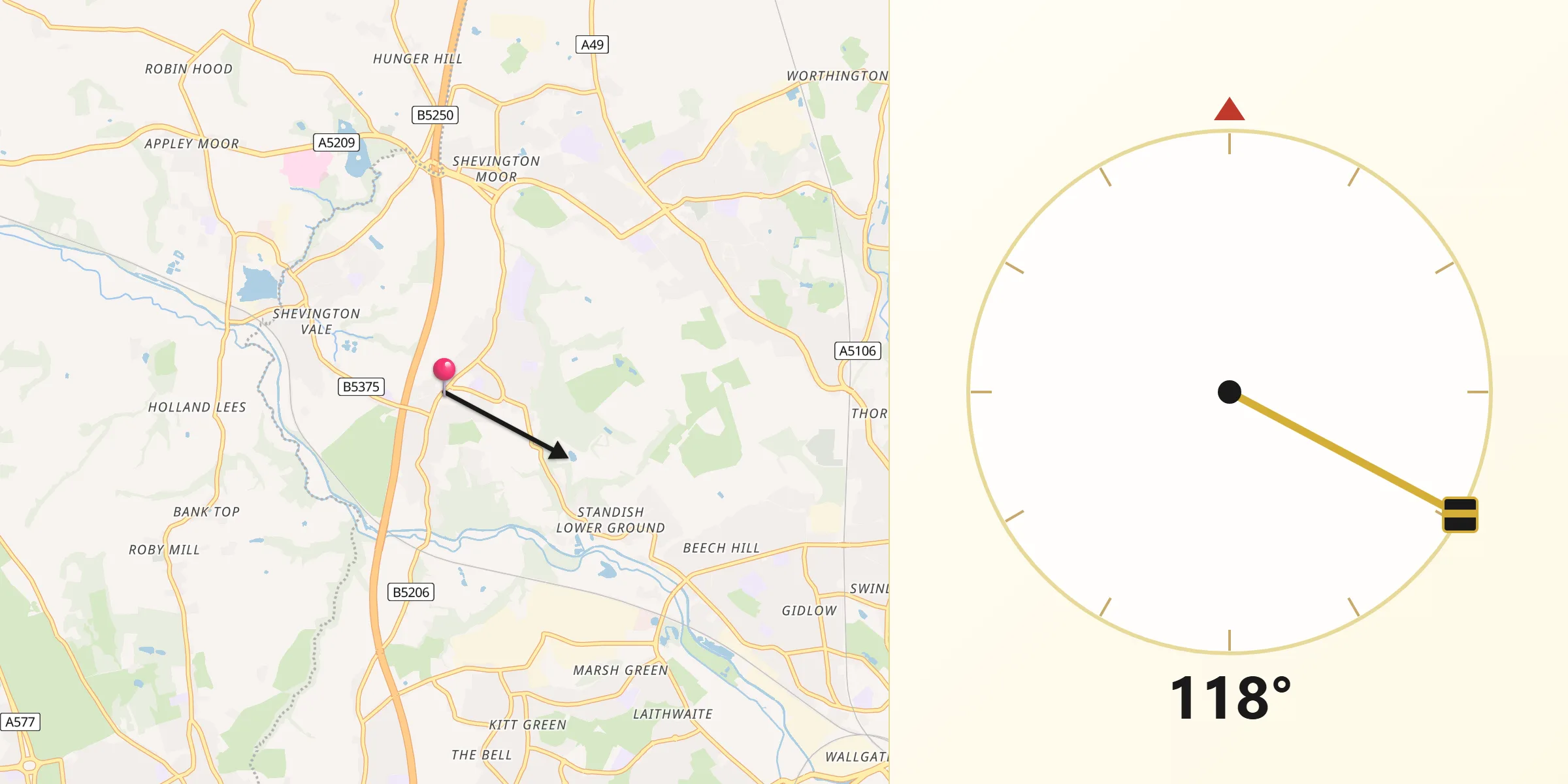 Qibla Direction from Shevington