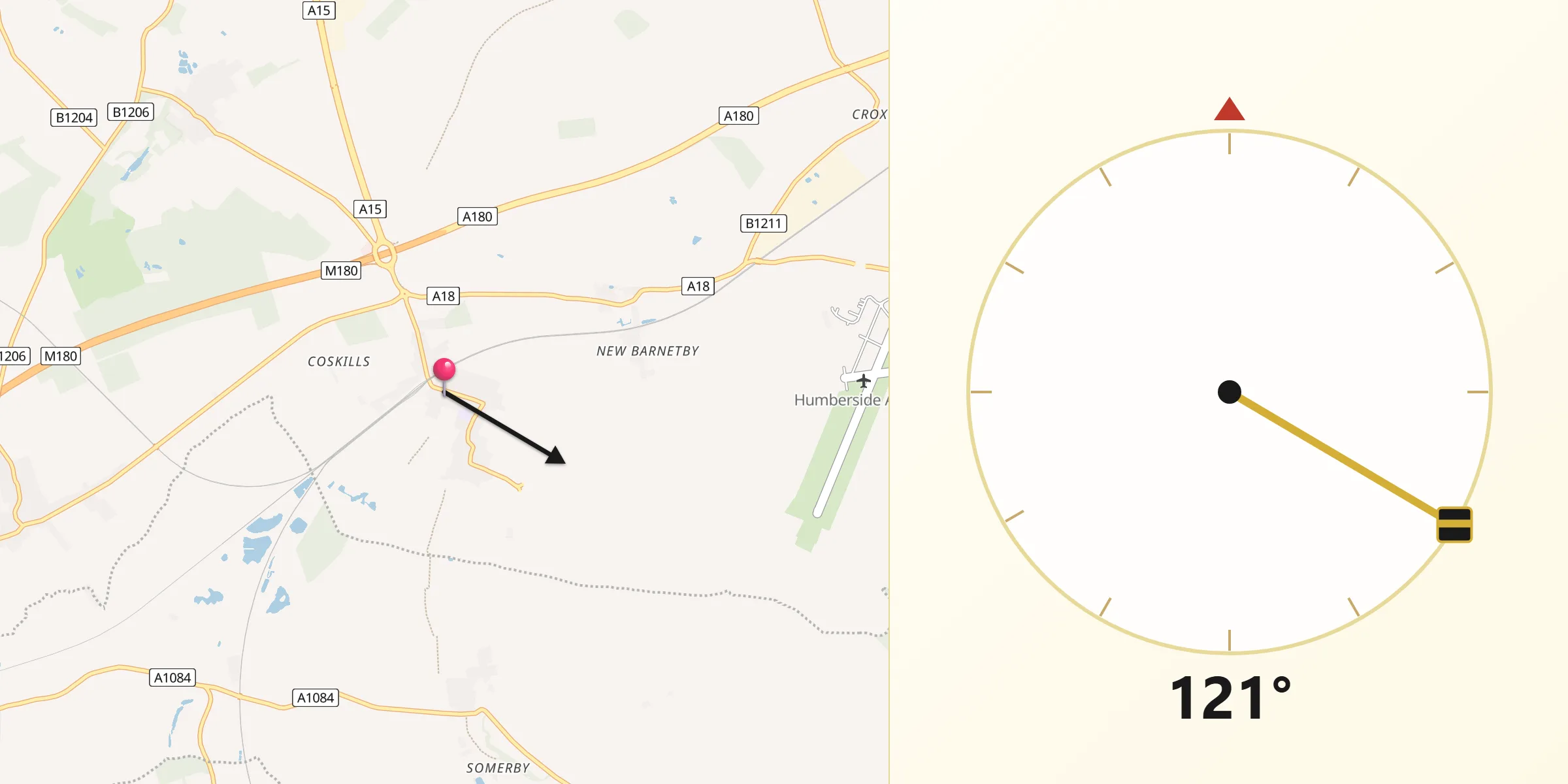 Qibla Direction from Barnetby le Wold