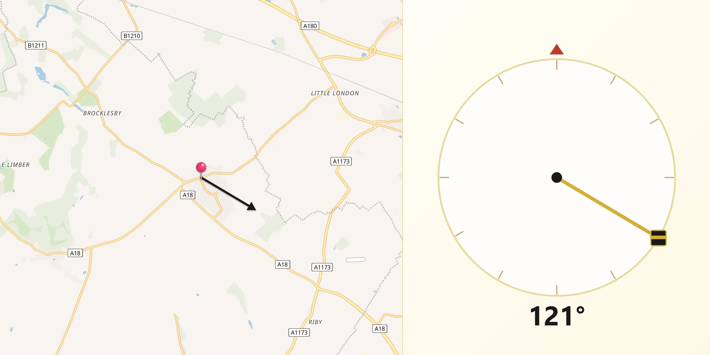 Qibla Direction from Keelby