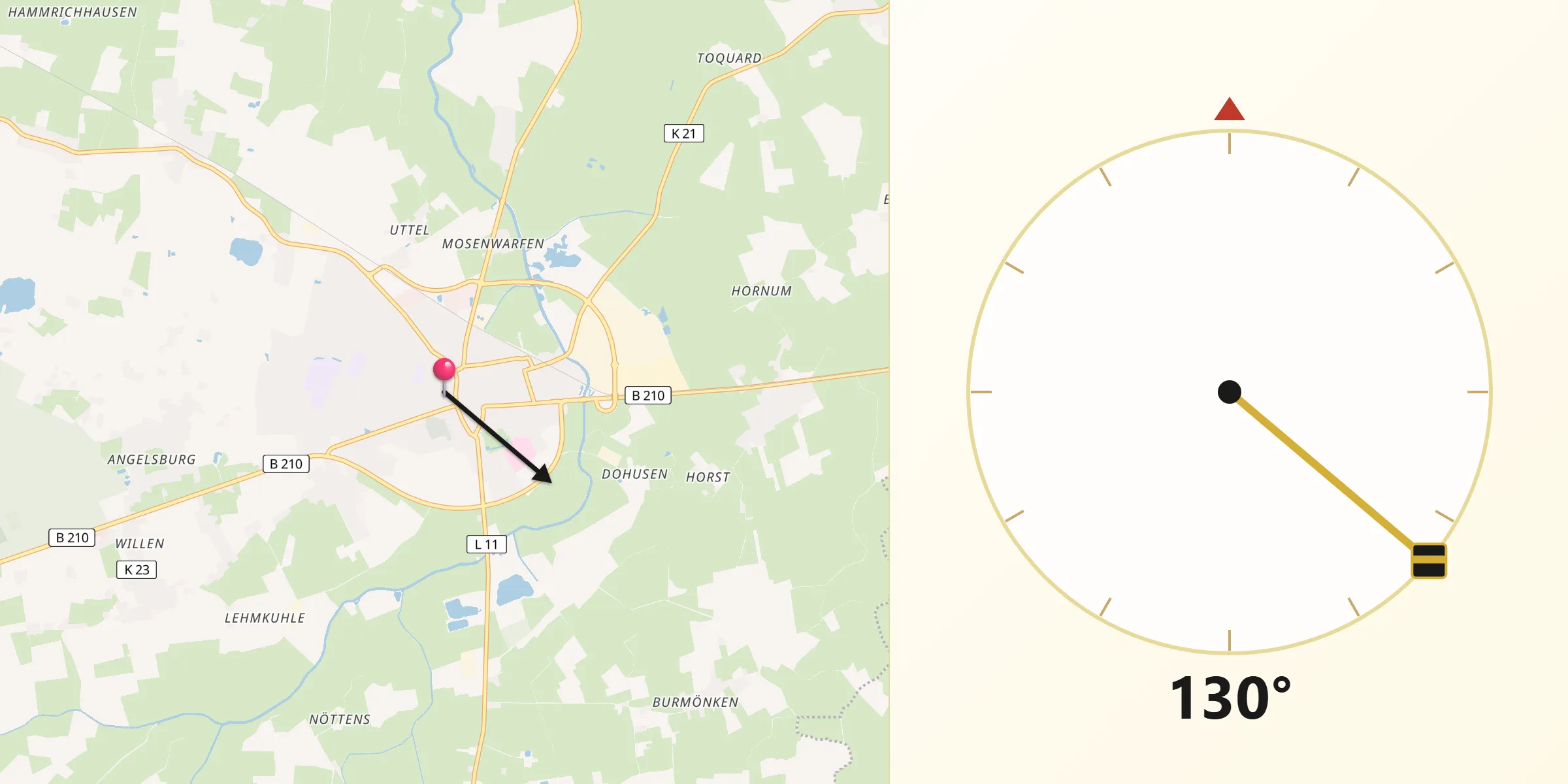 Qibla-Richtung von Wittmund