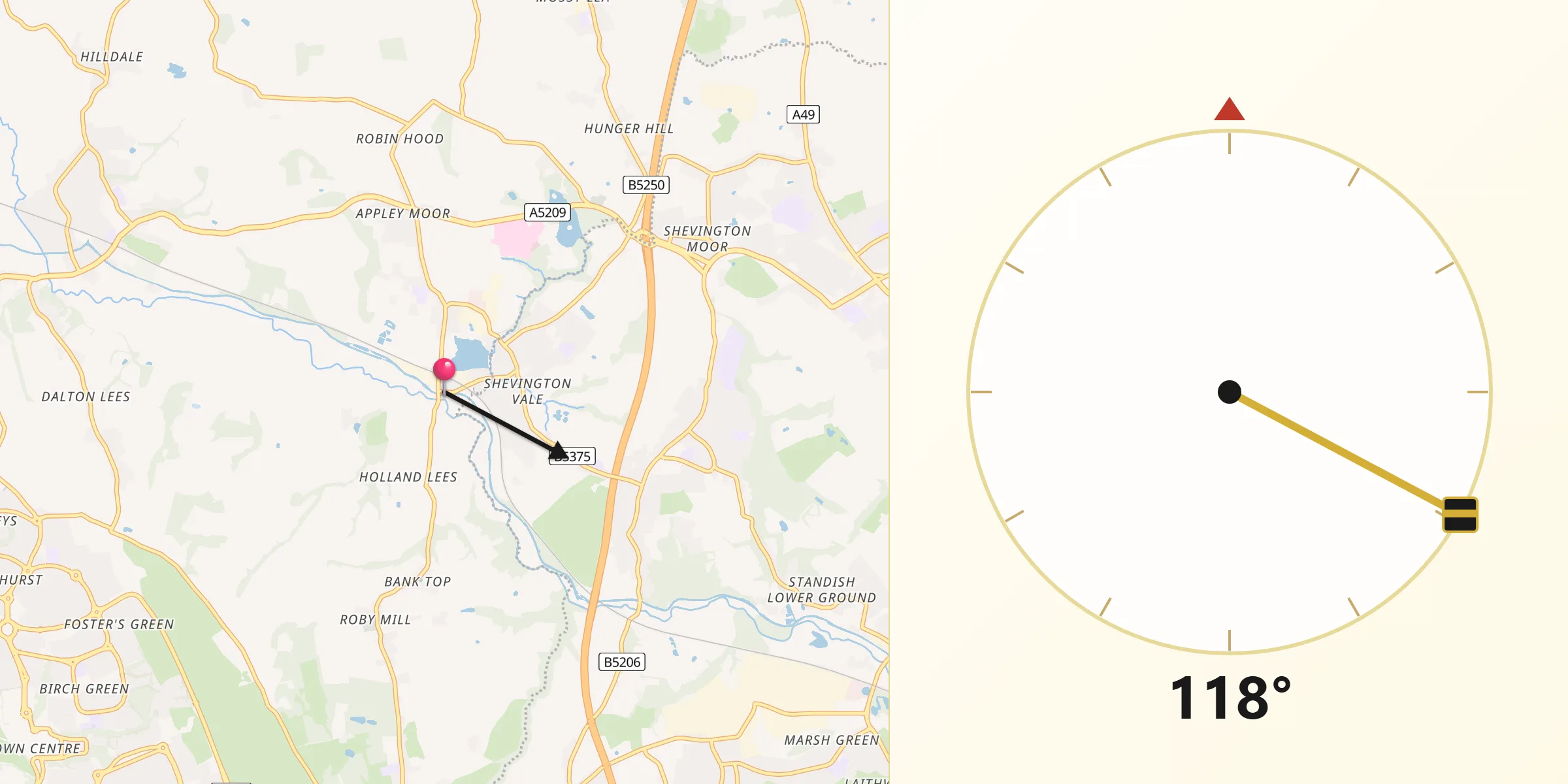 Qibla Direction from Appley Bridge