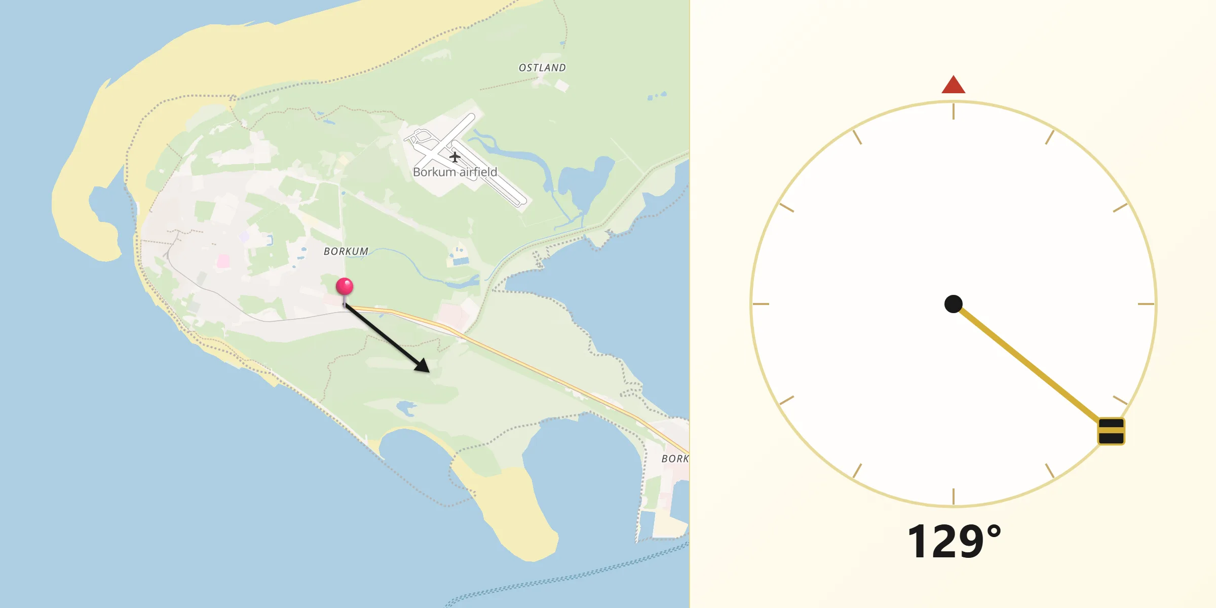 Qibla-Richtung von Borkum