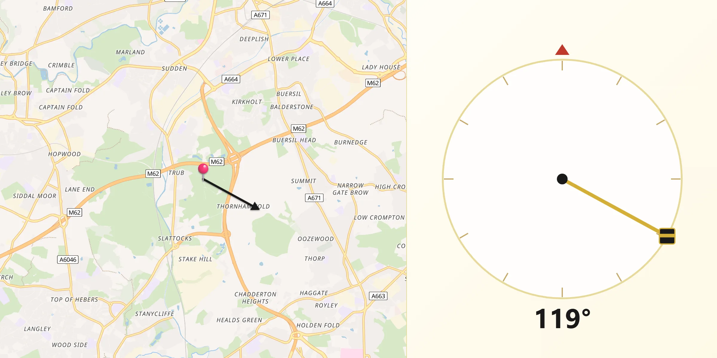 Qibla Direction from Borough of Rochdale