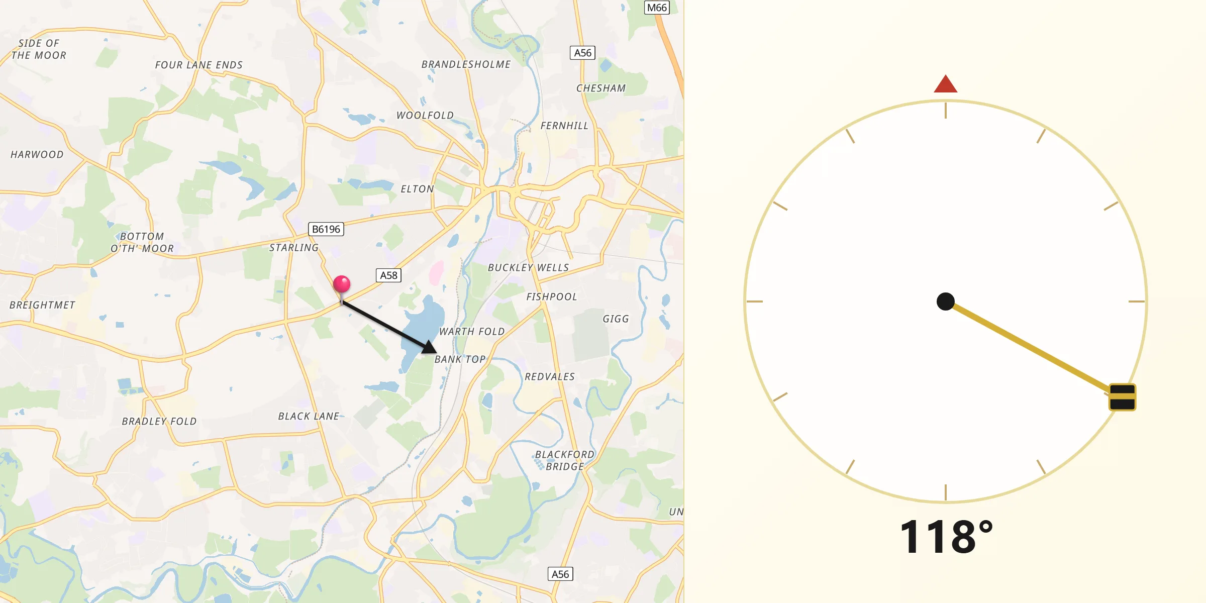 Qibla Direction from Borough of Bury