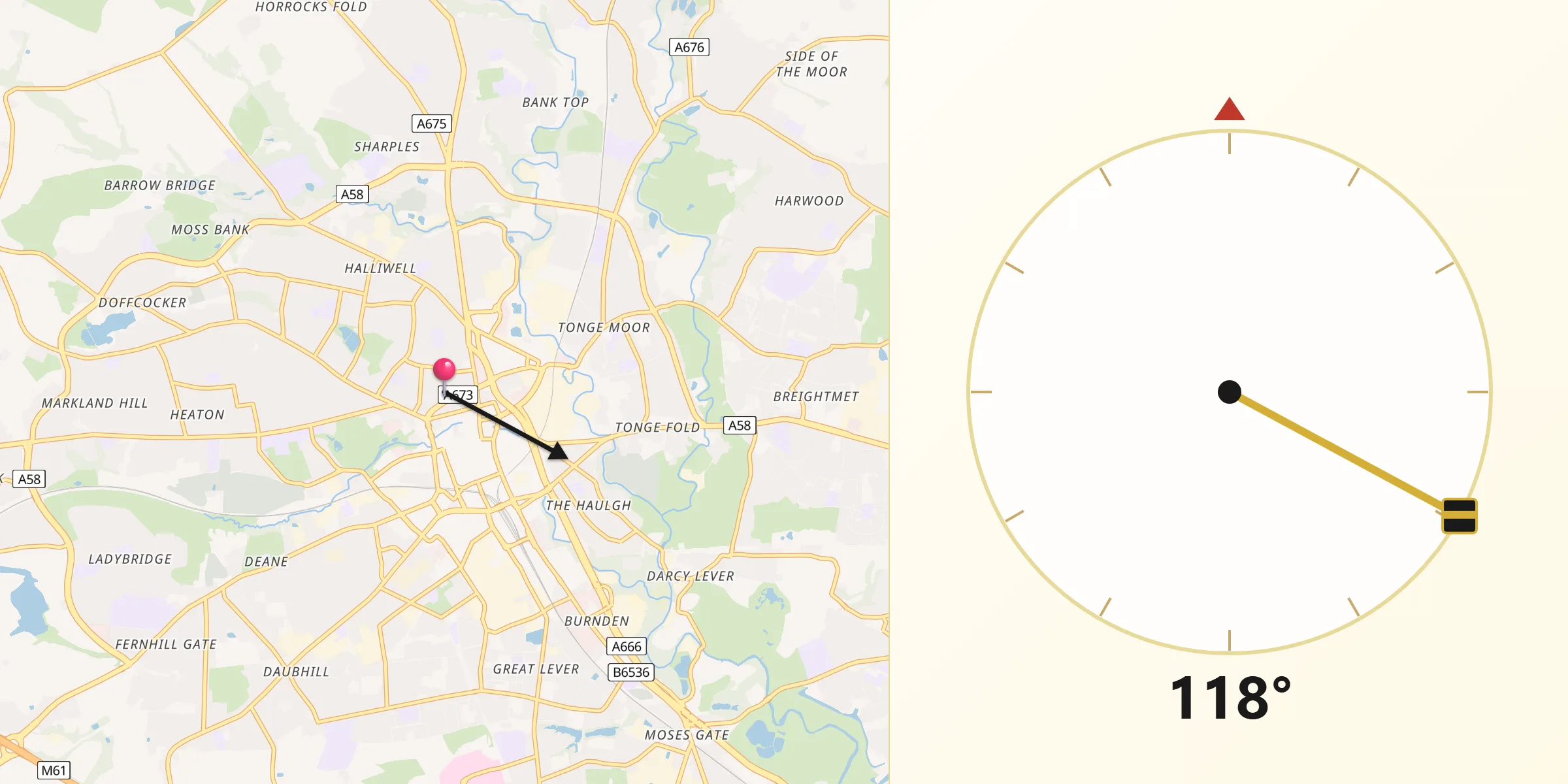 Direzione della Qibla da Bolton