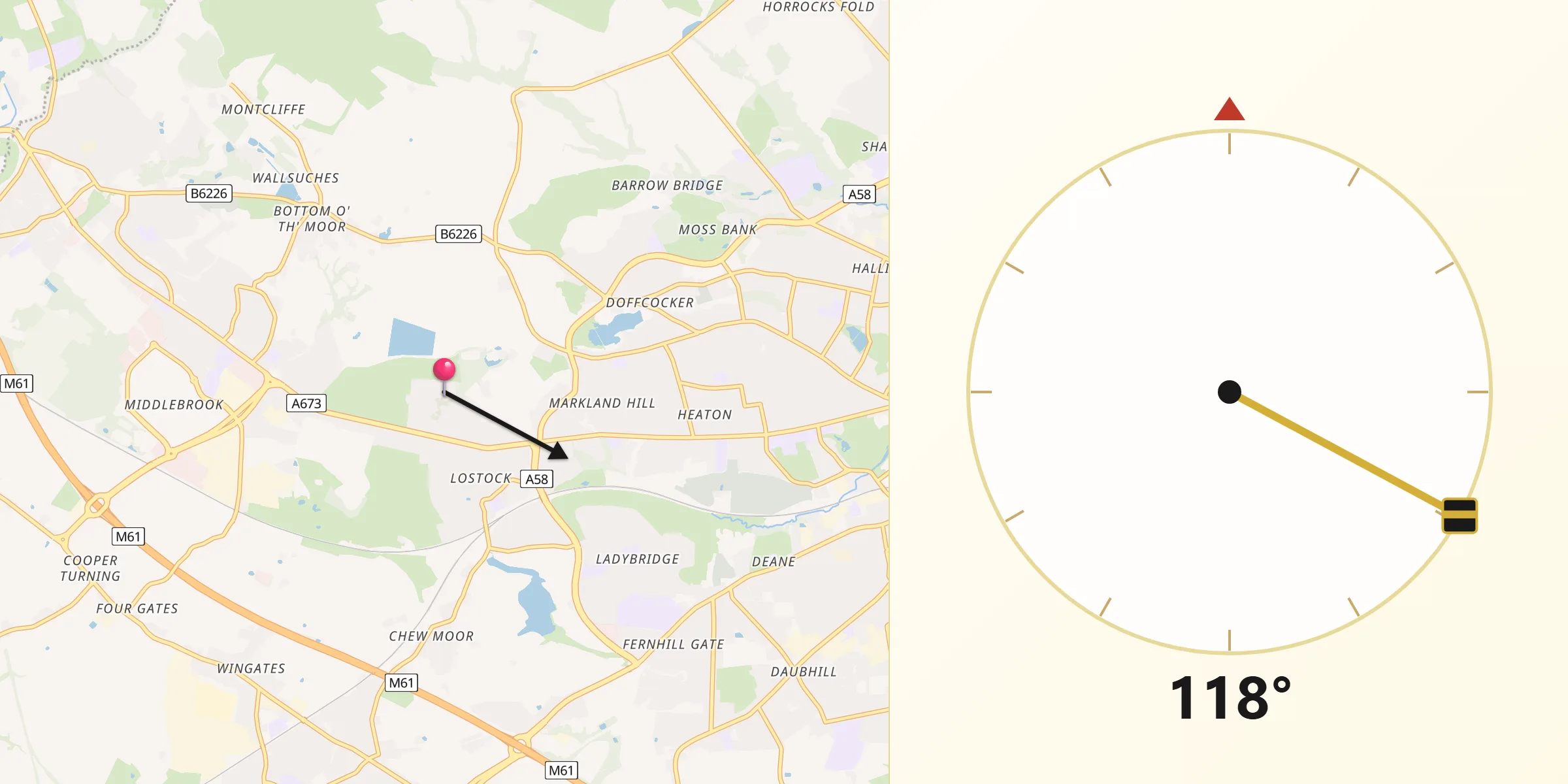 Qibla Direction from Borough of Bolton