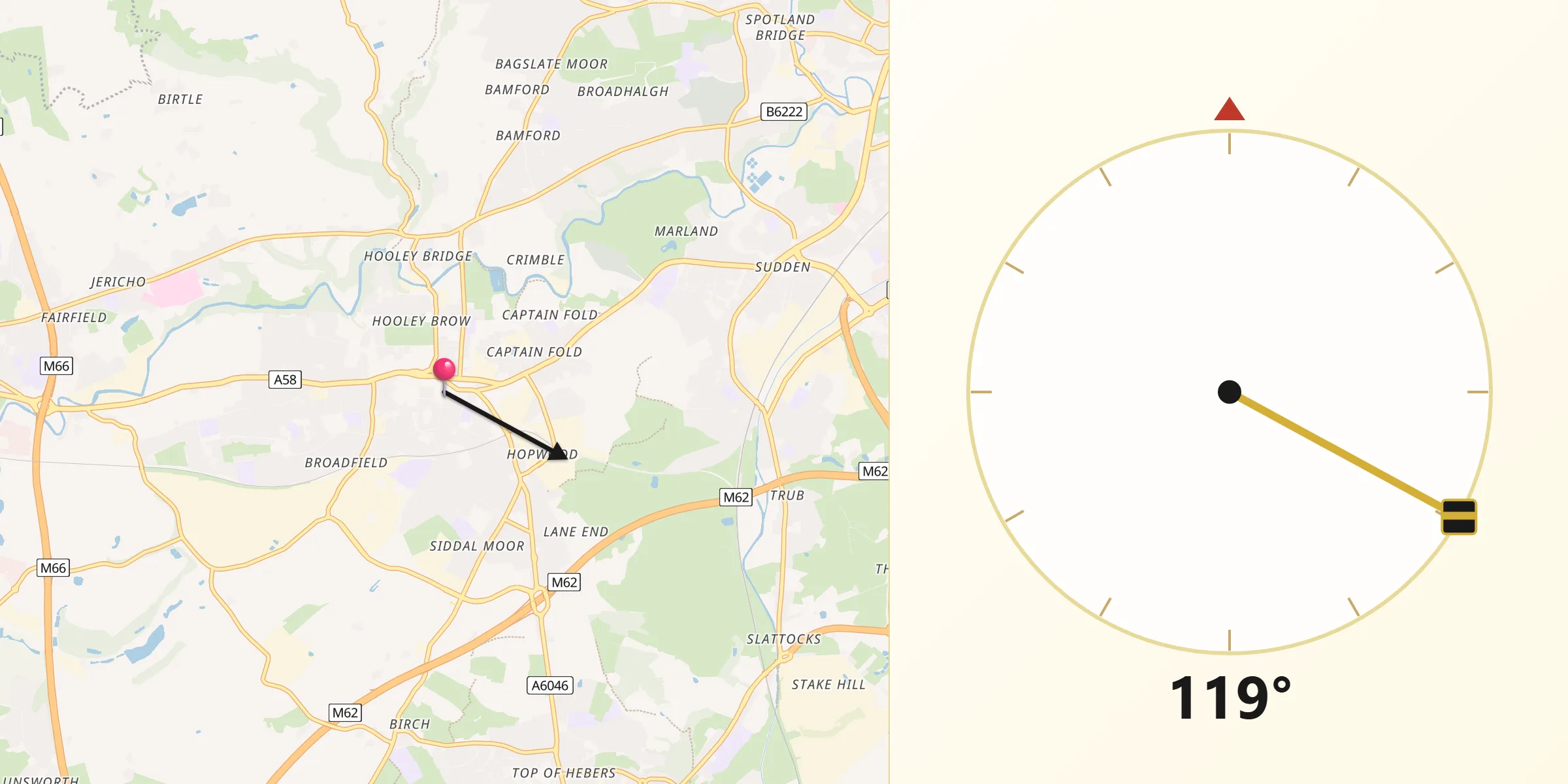 Qibla Direction from Heywood