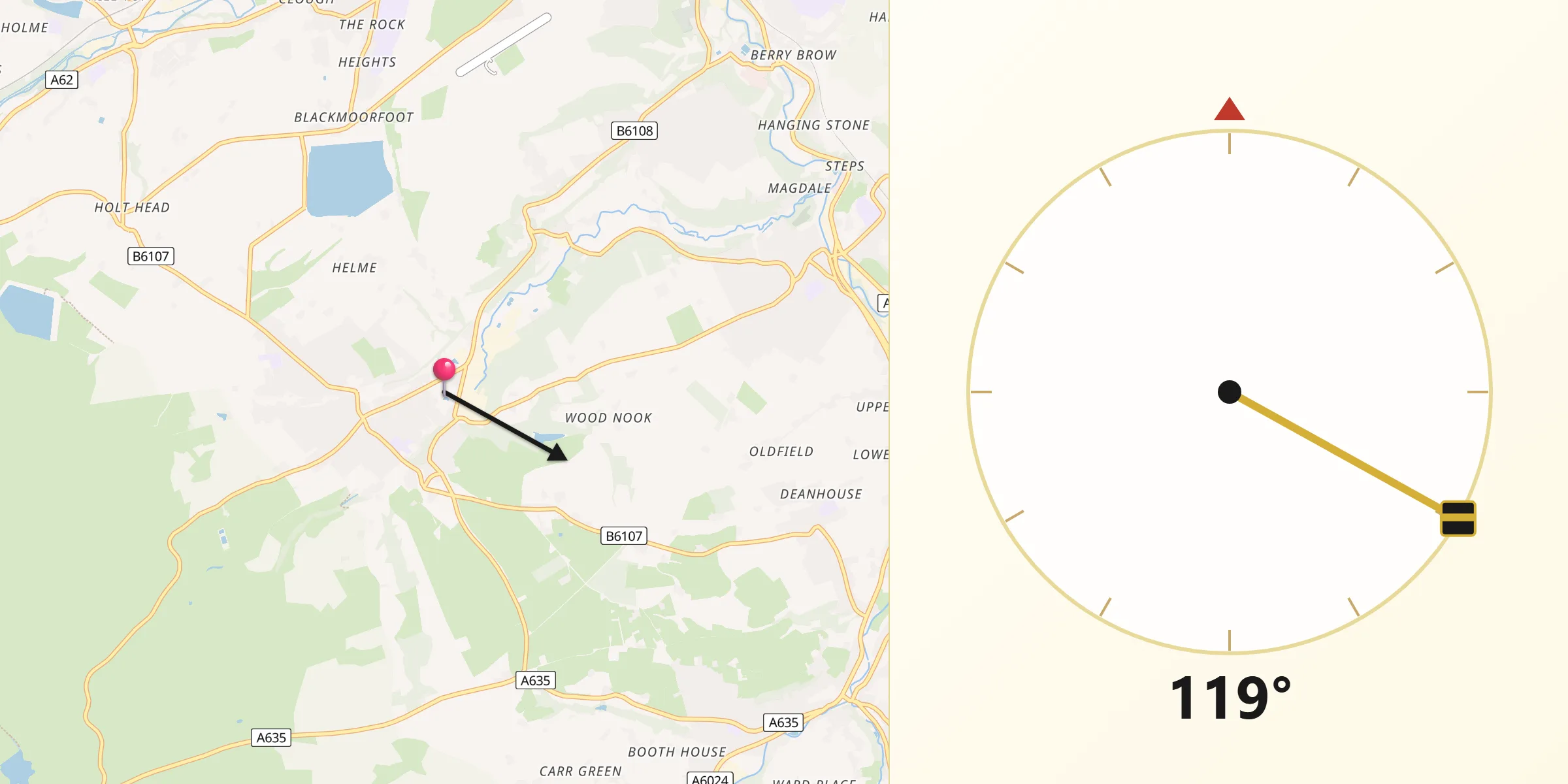 Qibla Direction from Meltham Mills