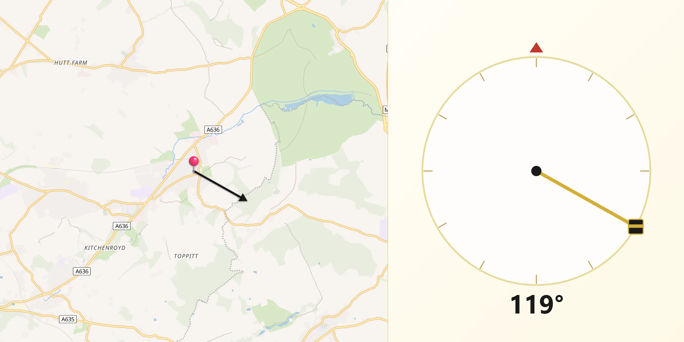 Qibla Direction from Clayton West