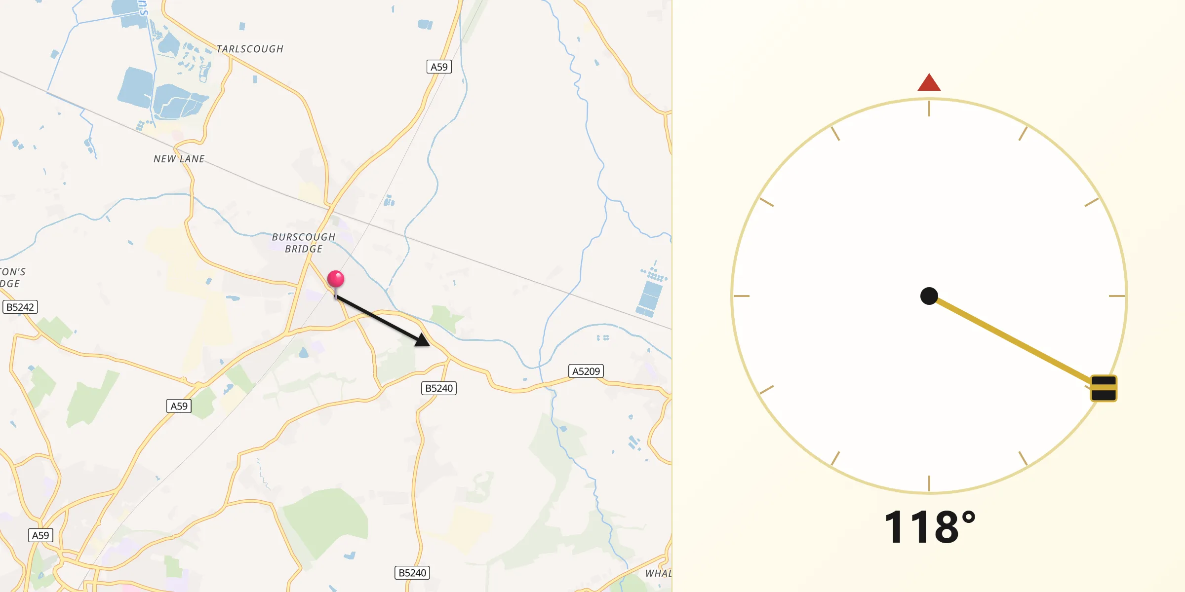 Qibla Direction from Burscough