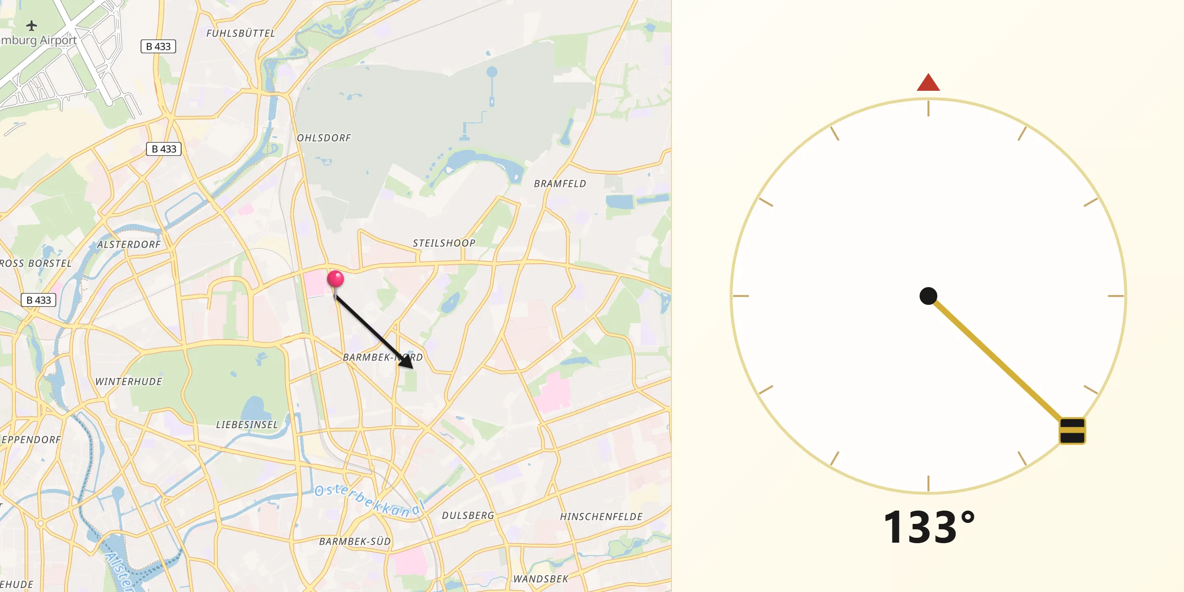 Qibla-Richtung von Barmbek-Nord