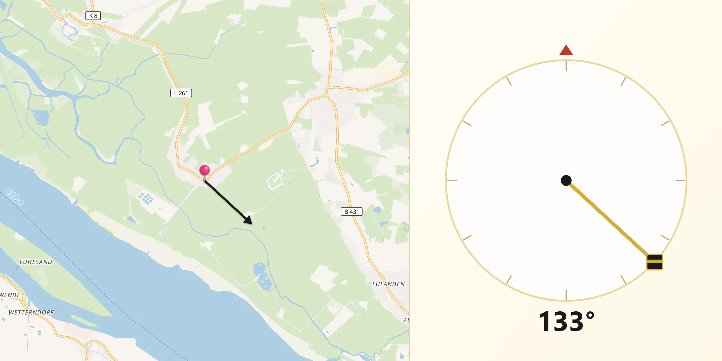 Qibla-Richtung von Hetlingen