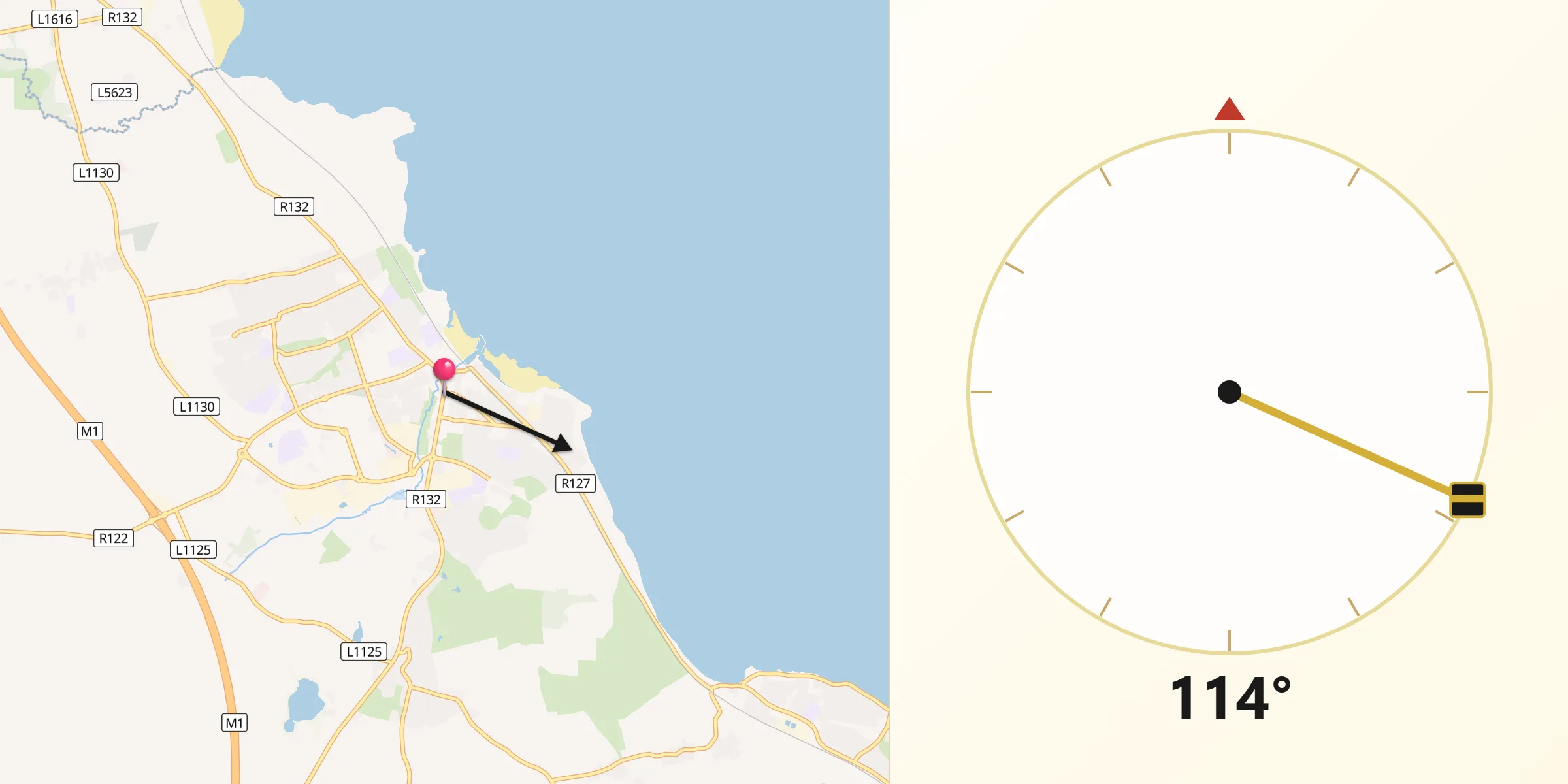 Qibla Direction from Balbriggan